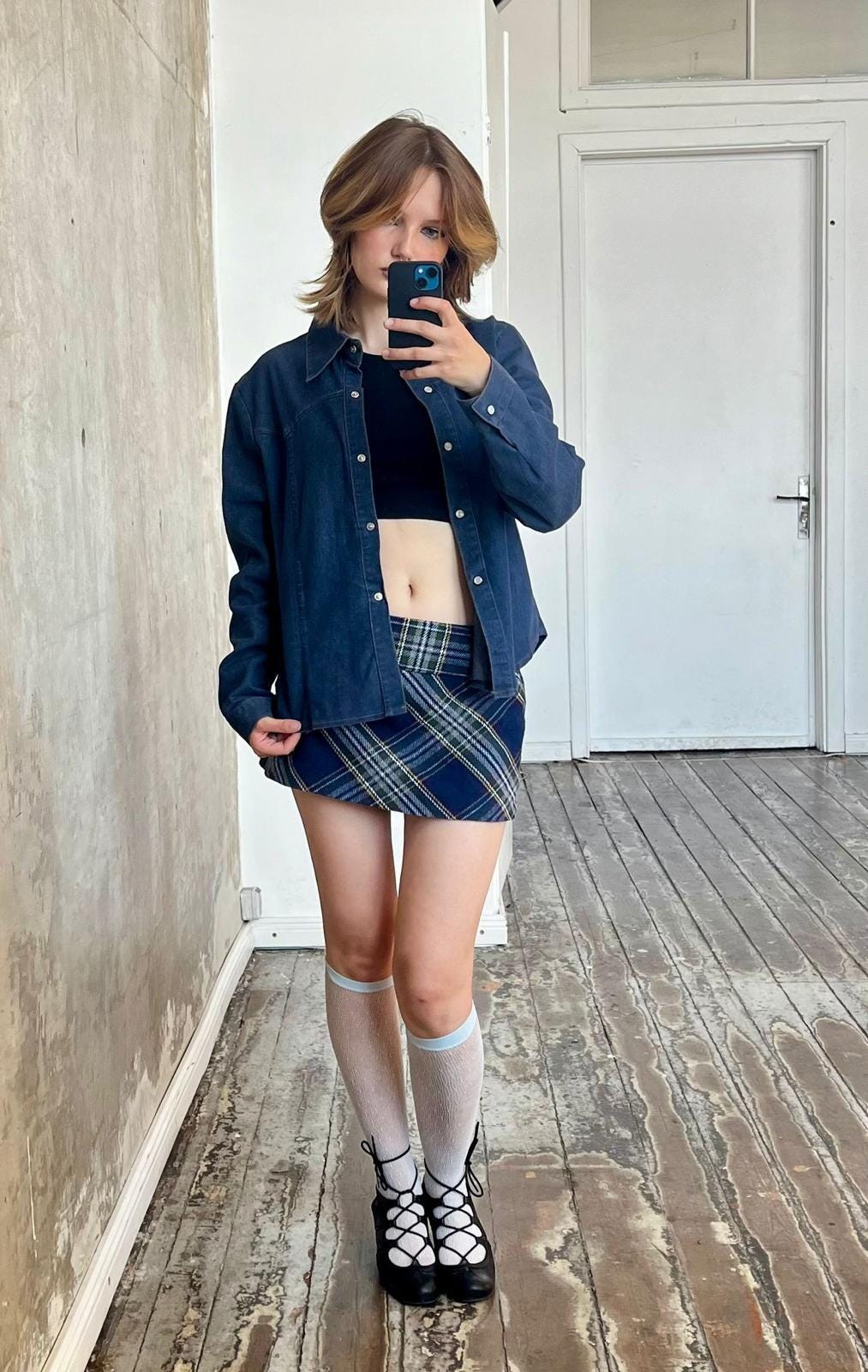 Vintage denim long sleeved blouse in blue