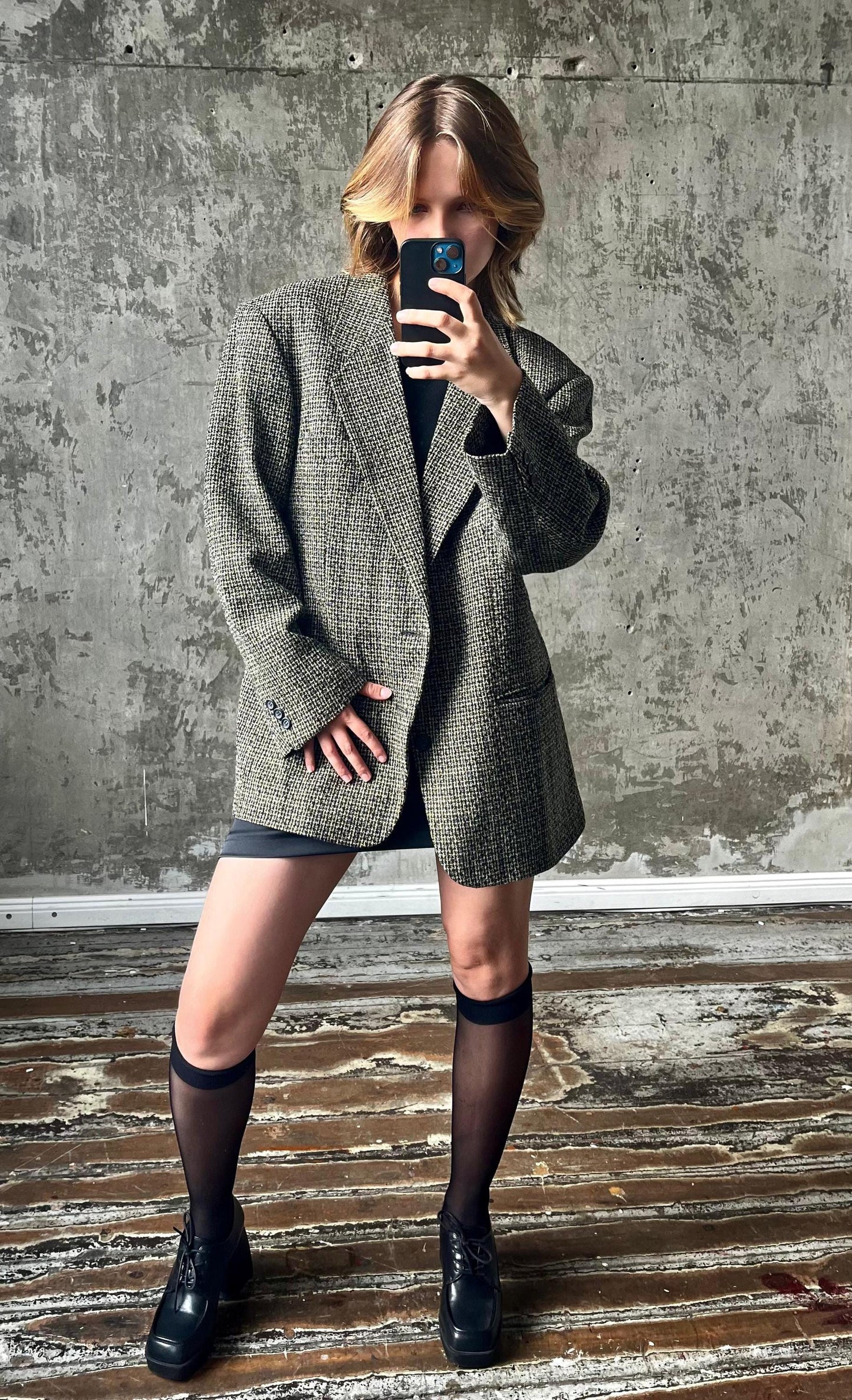 Vintage 90s wool blend tweed blazer in neutral tones