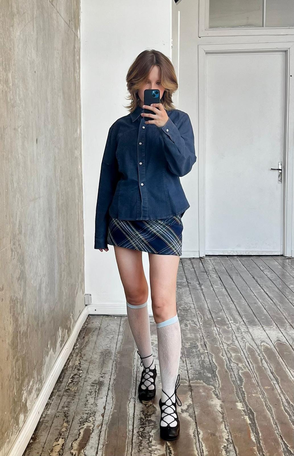 Vintage denim long sleeved blouse in blue