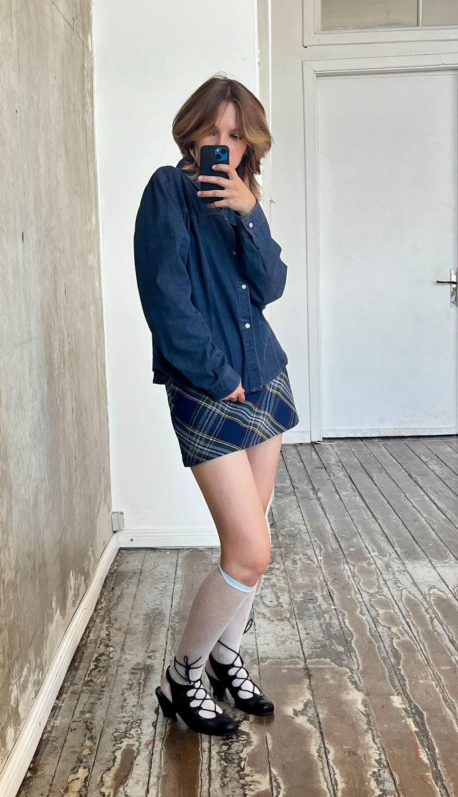 Vintage denim long sleeved blouse in blue