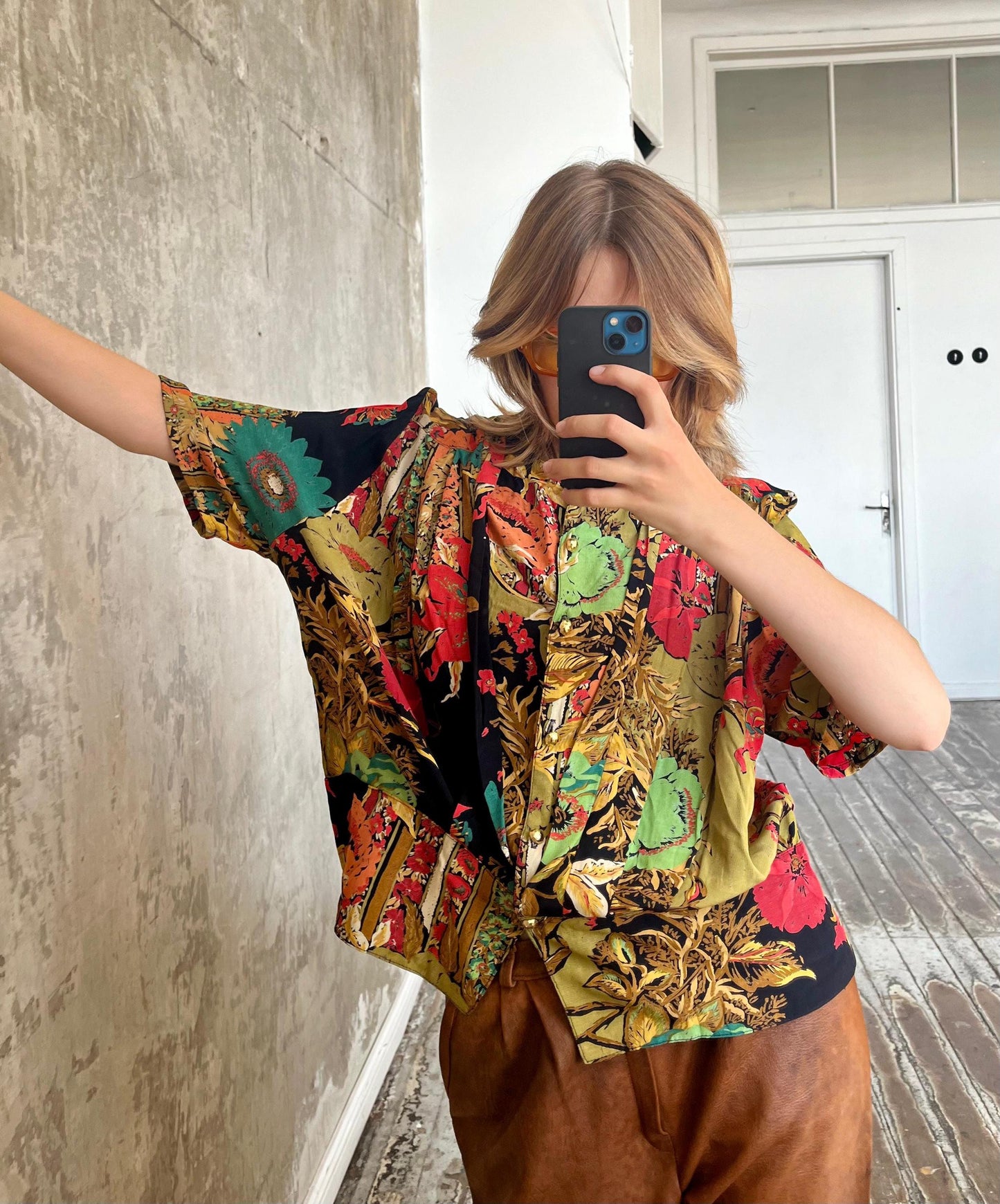 80s vintage multi color blouse