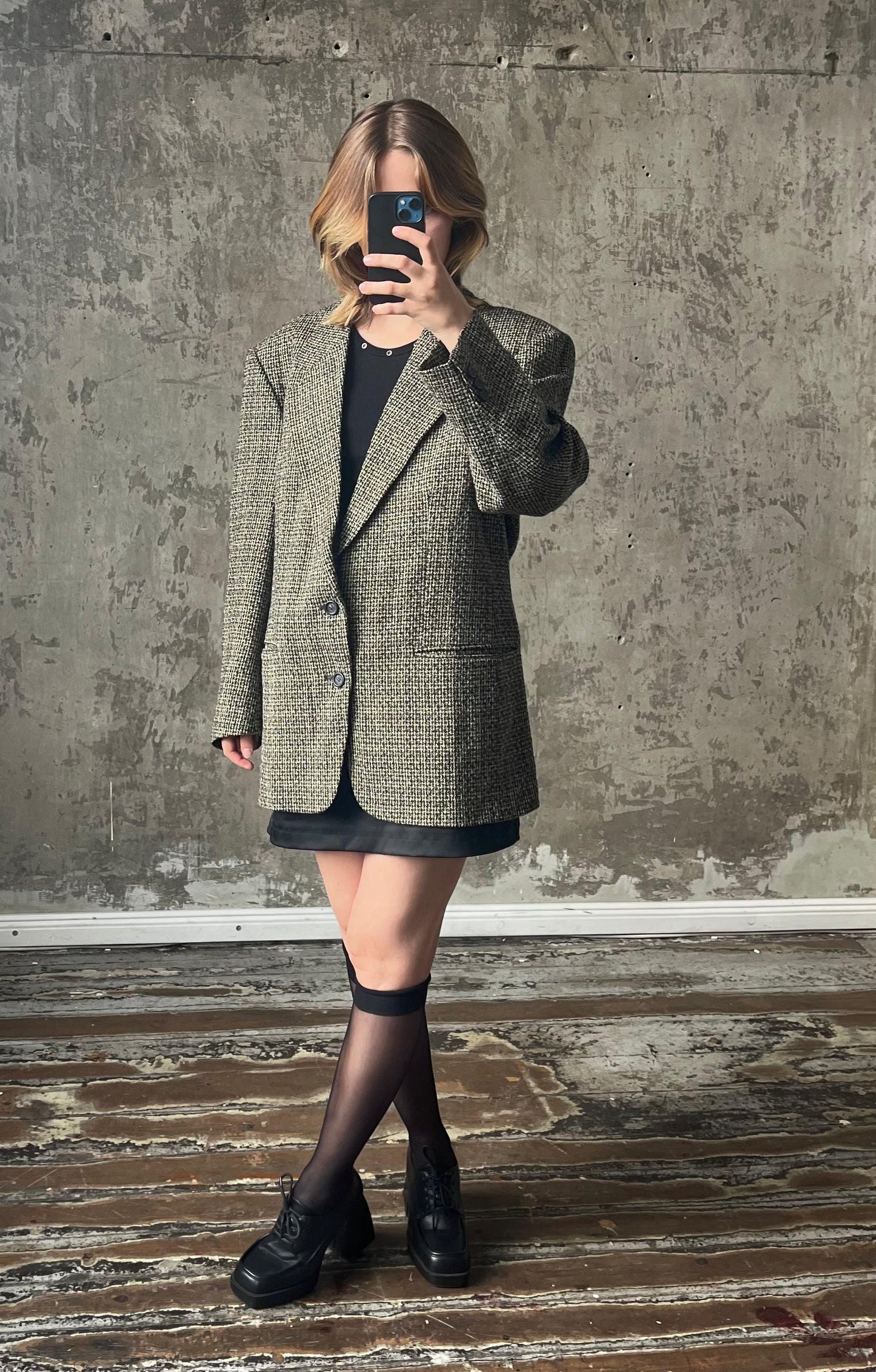 Vintage 90s wool blend tweed blazer in neutral tones