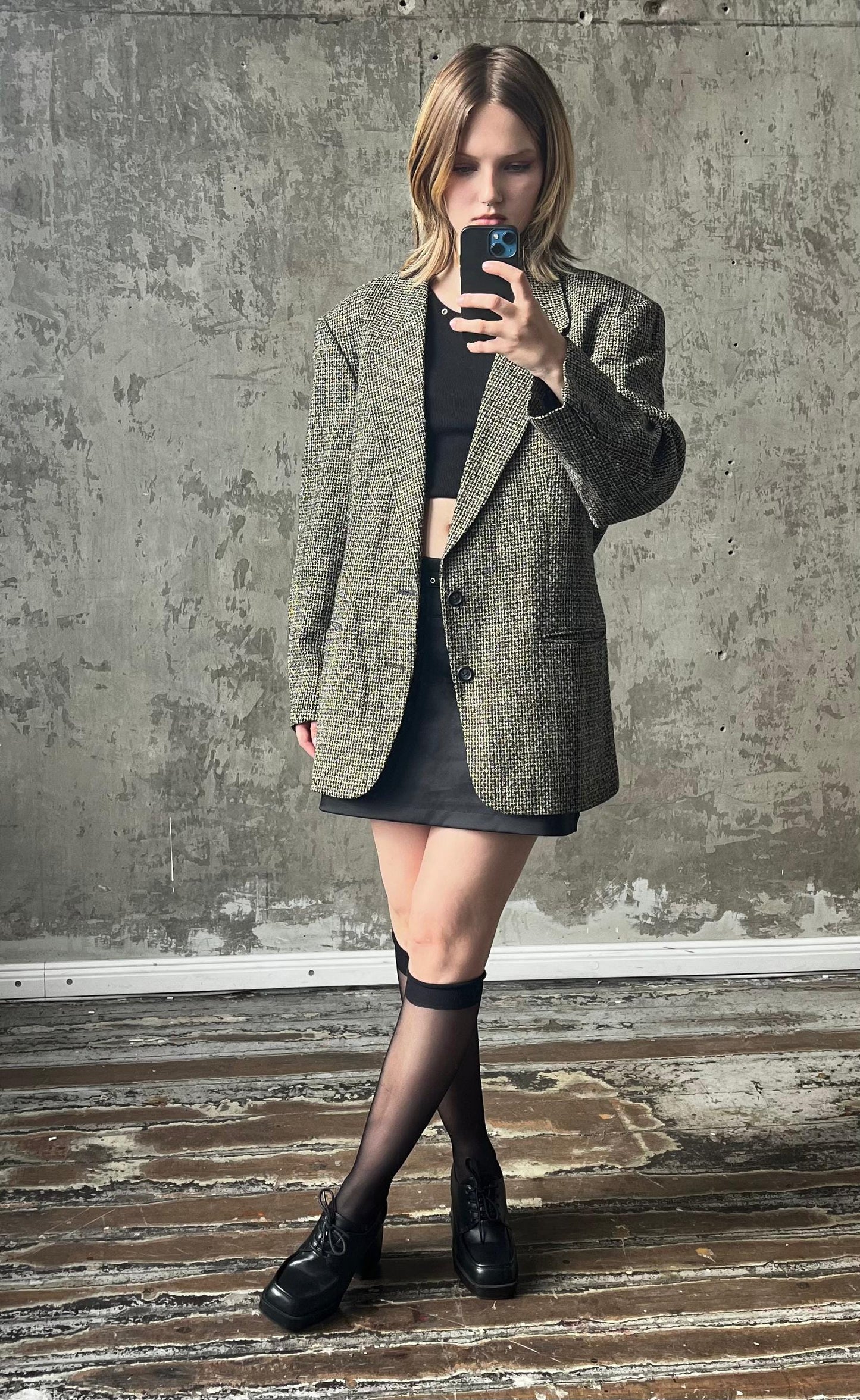 Vintage 90s wool blend tweed blazer in neutral tones
