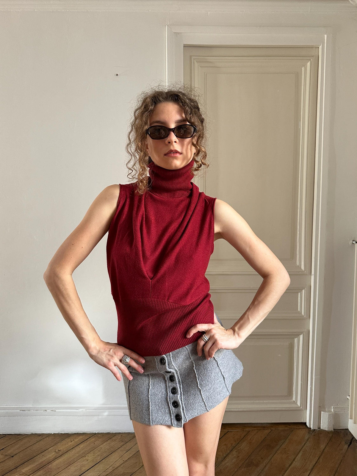Vintage Emporio Armani Burgundy Sleeveless Turtleneck Top