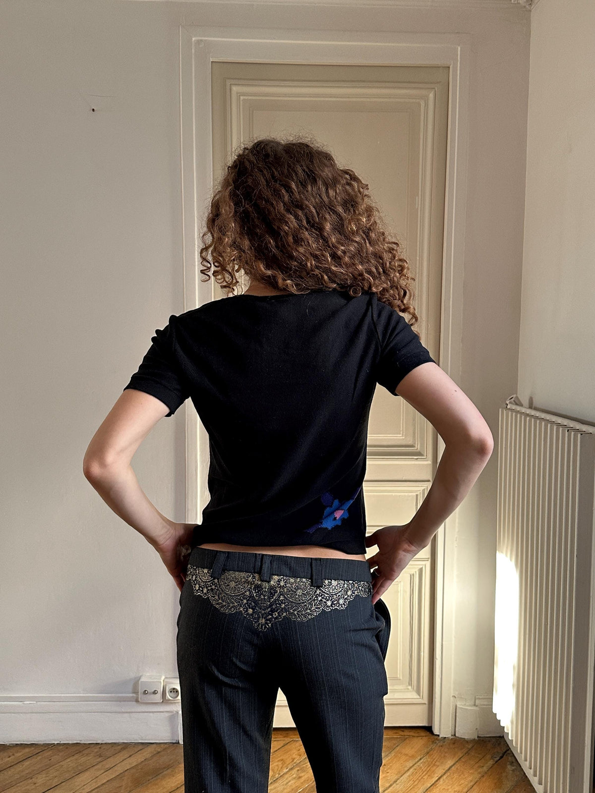 Vintage Sonia Rykiel Black Knit Top with Flowers