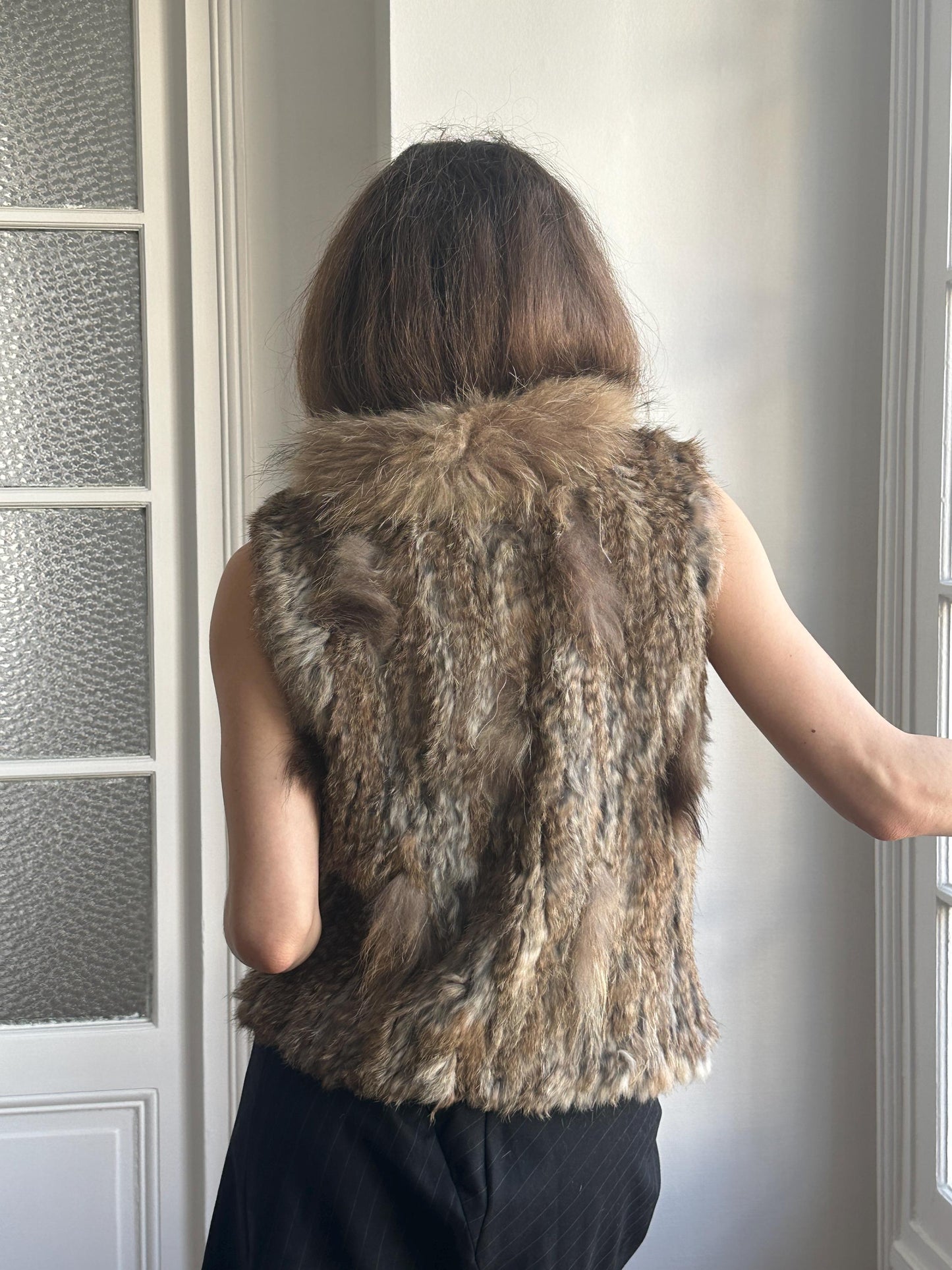 Vintage 90s Rabbit Fur Lightweight Vest in Brown