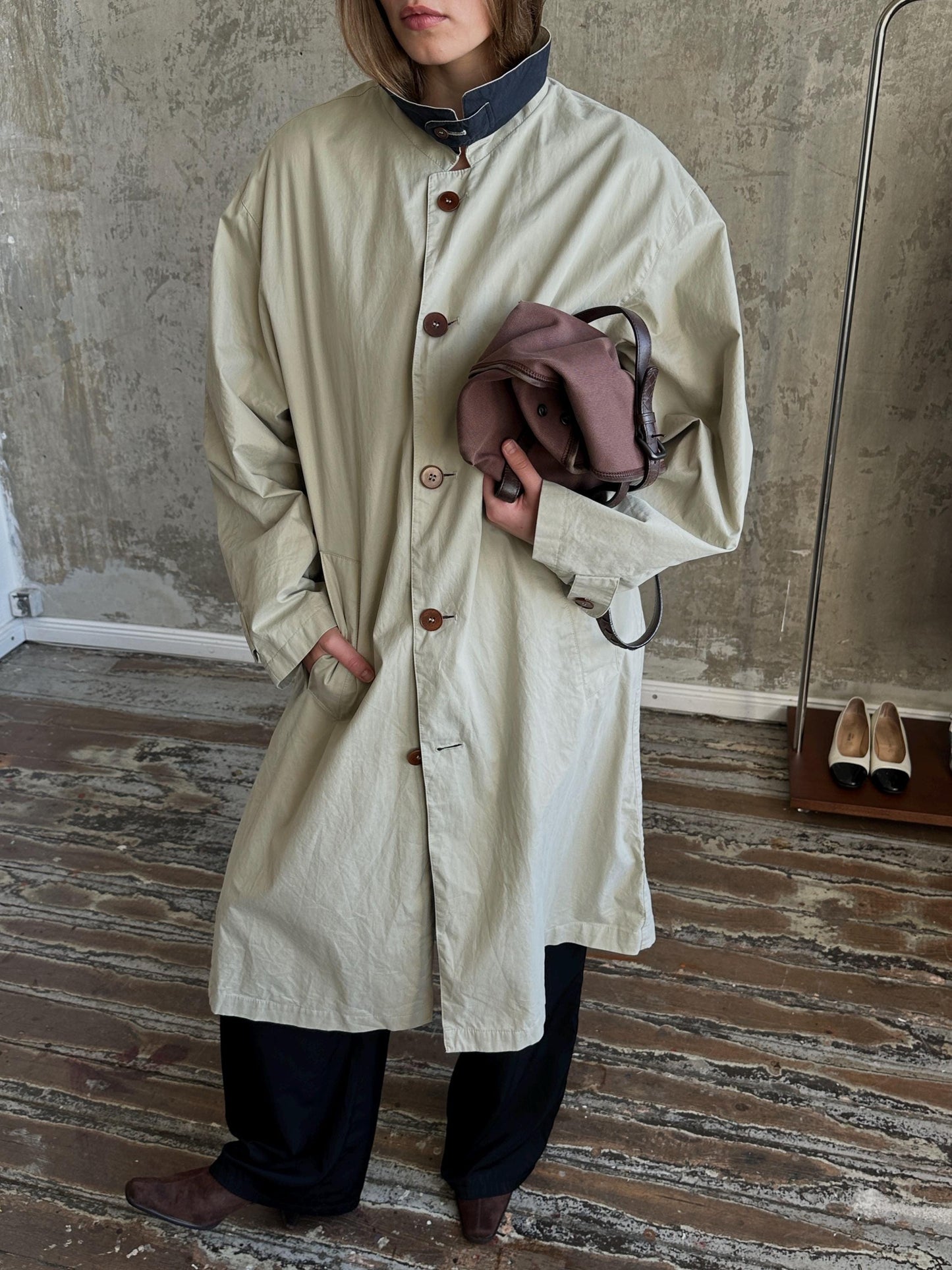 Vintage 90s Long Beige Trench Coat | Classic Minimalist Trench