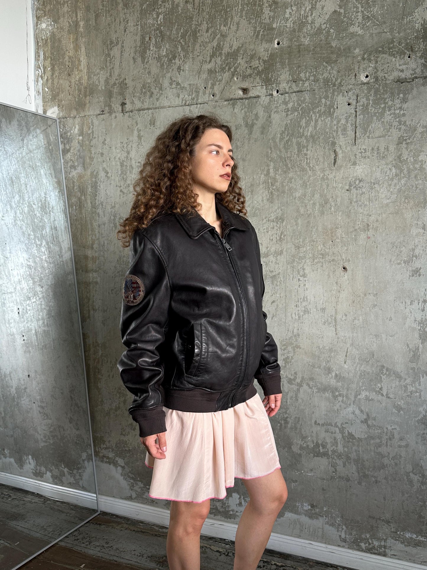 Vintage Hand Crafted Leather Aviator Bomber Jacket in Brown