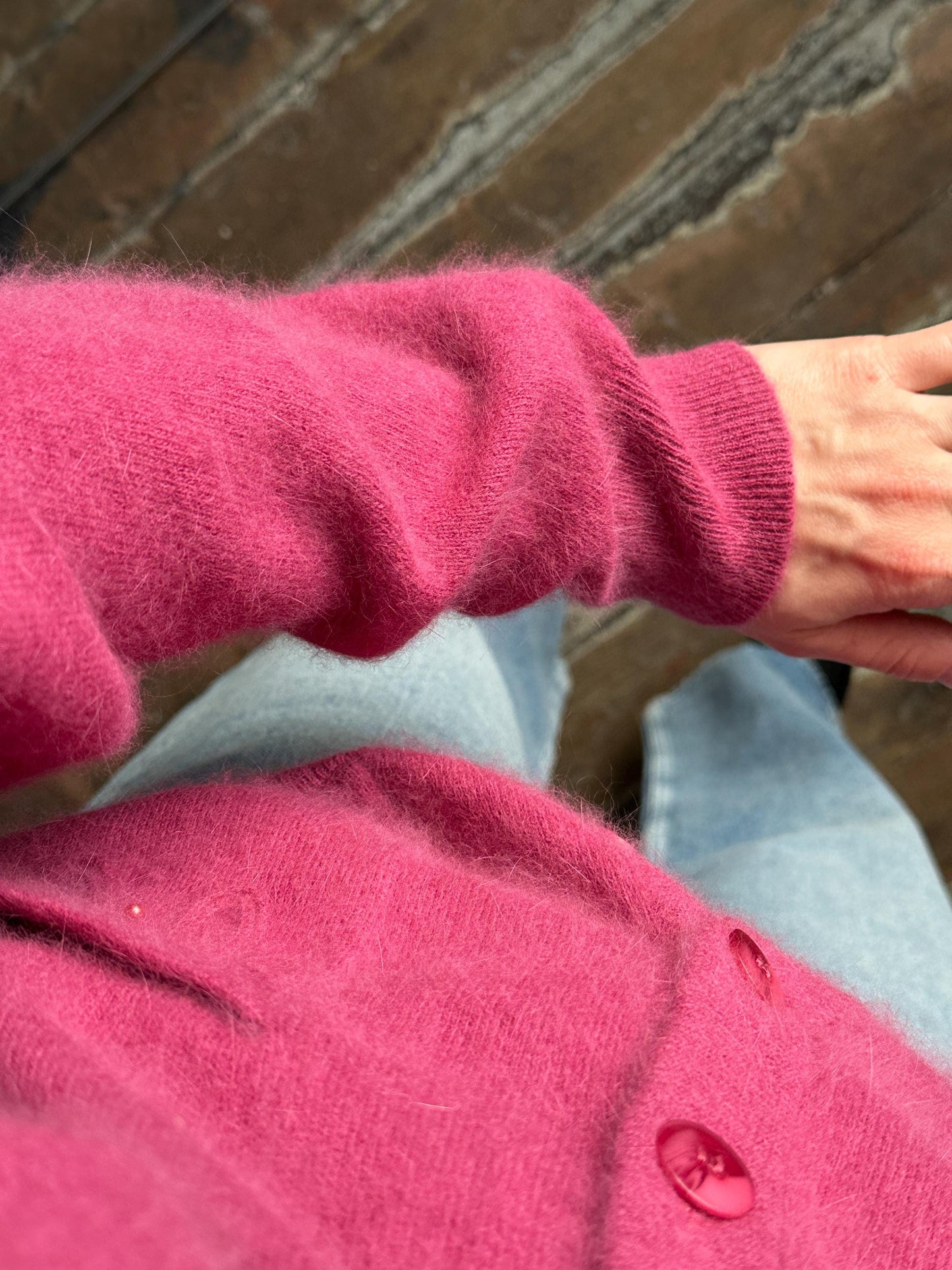 Vintage Angora Wool Embroidered Cardigan In Pink