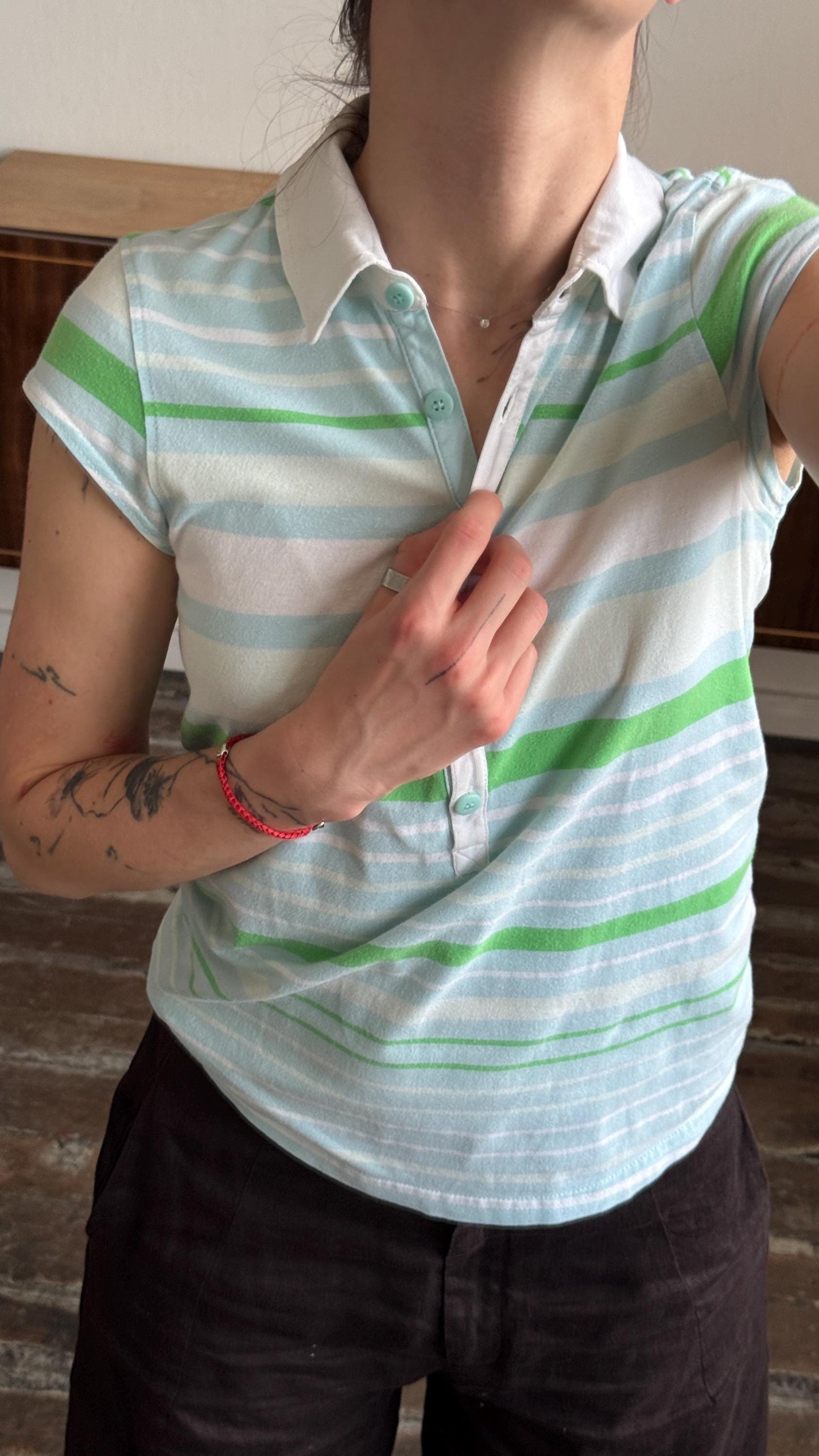 Vintage PUMA striped polo t-shirt in blue with logo