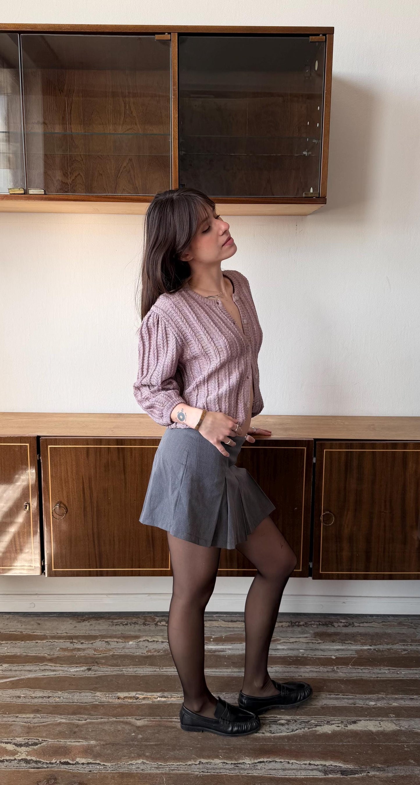 Vintage 90s Knit Cardigan, Soft Girl Minimalist Coquette Top in Mauve