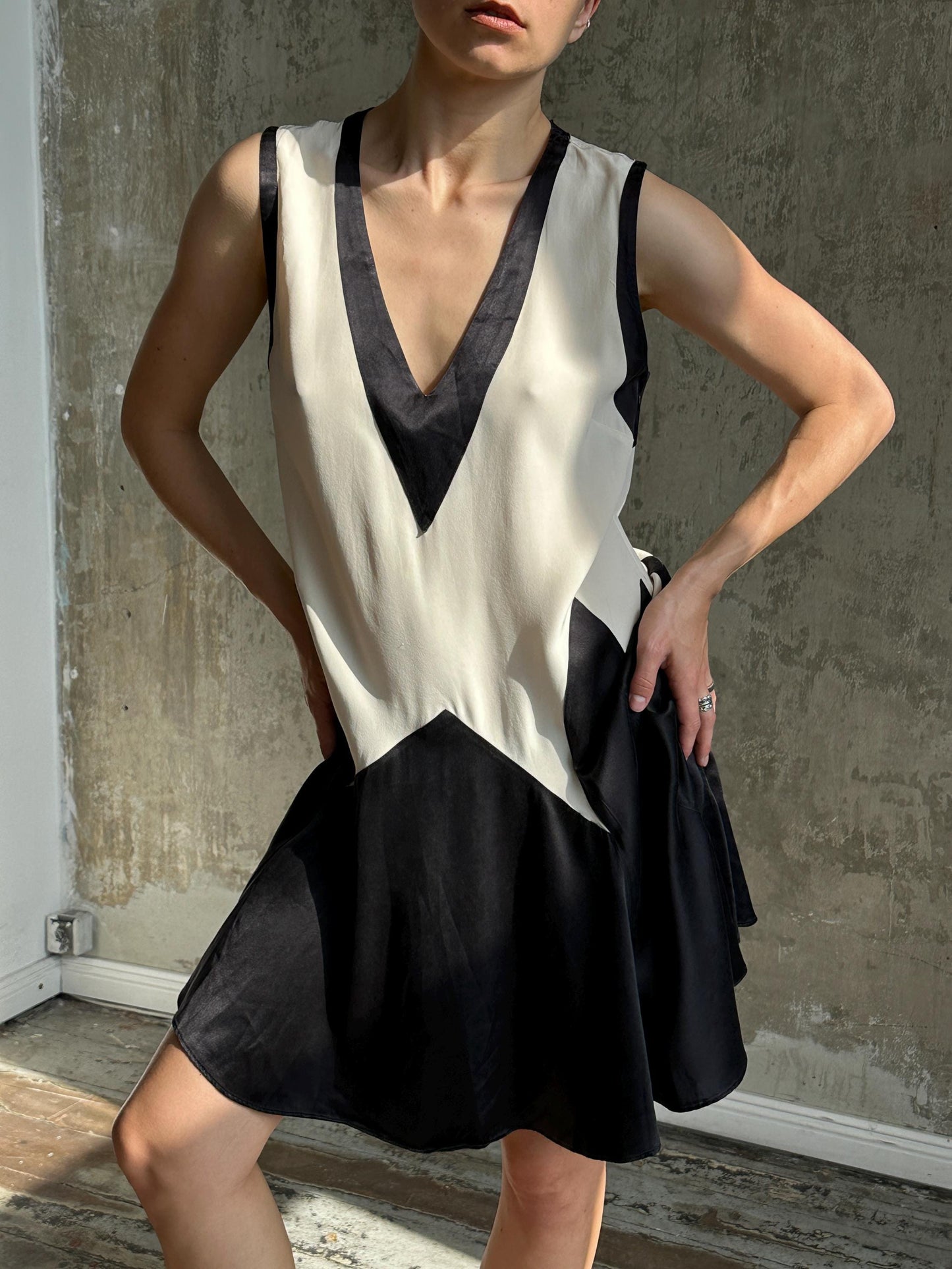 Vintage Marc by Marc Jacobs Silk Mini Dress | Black & Ivory Geometric Dress