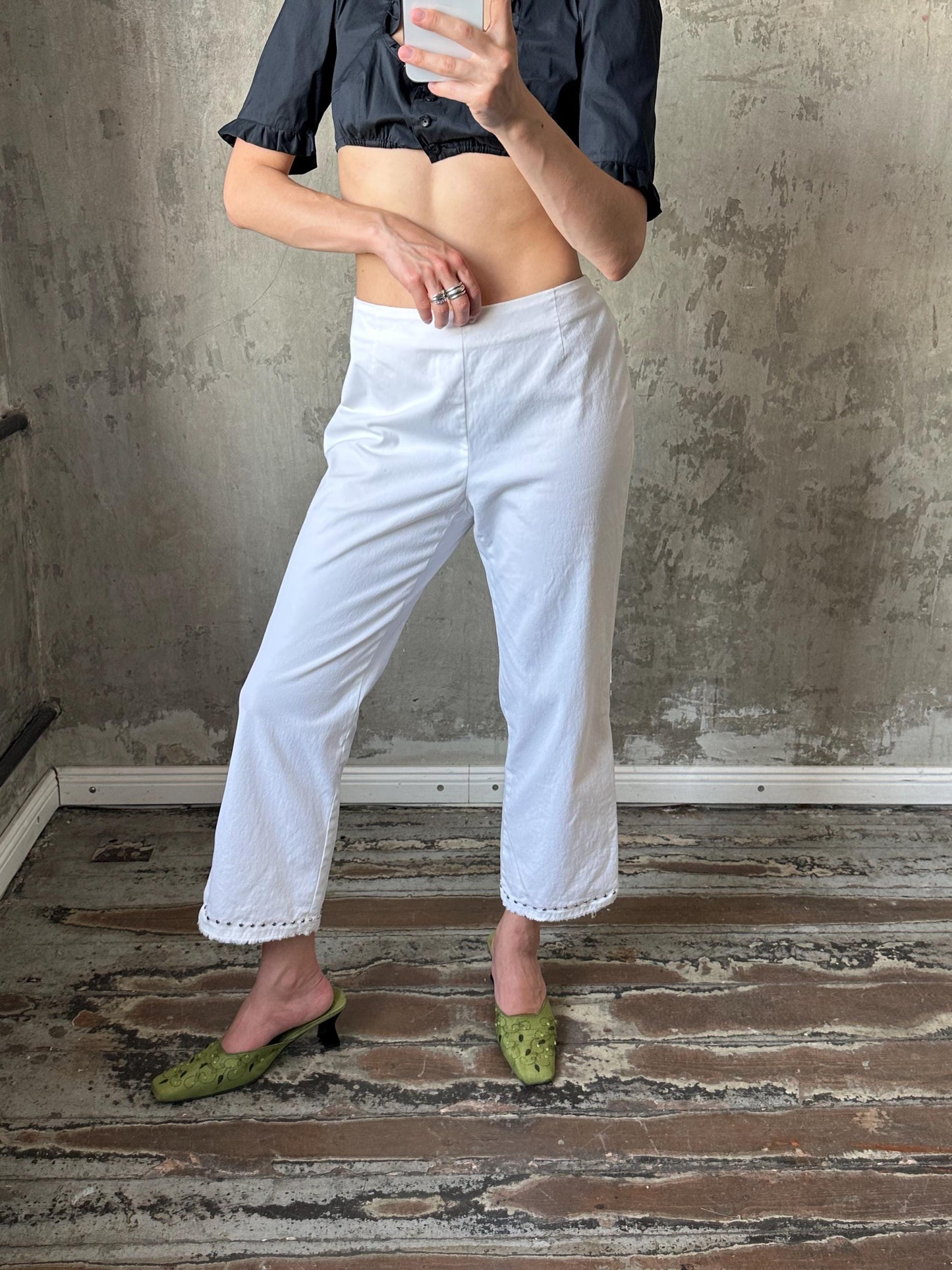 Vintage y2k ankle cotton pants in white