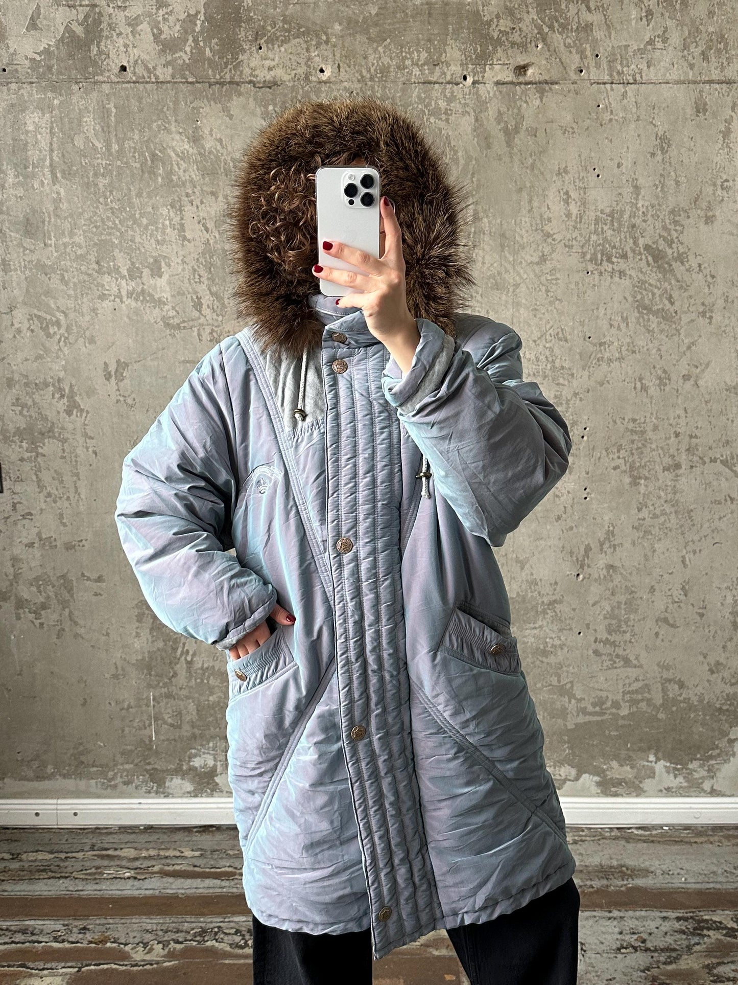 Vintage 90s grey hooded parka, 90s jacket coat