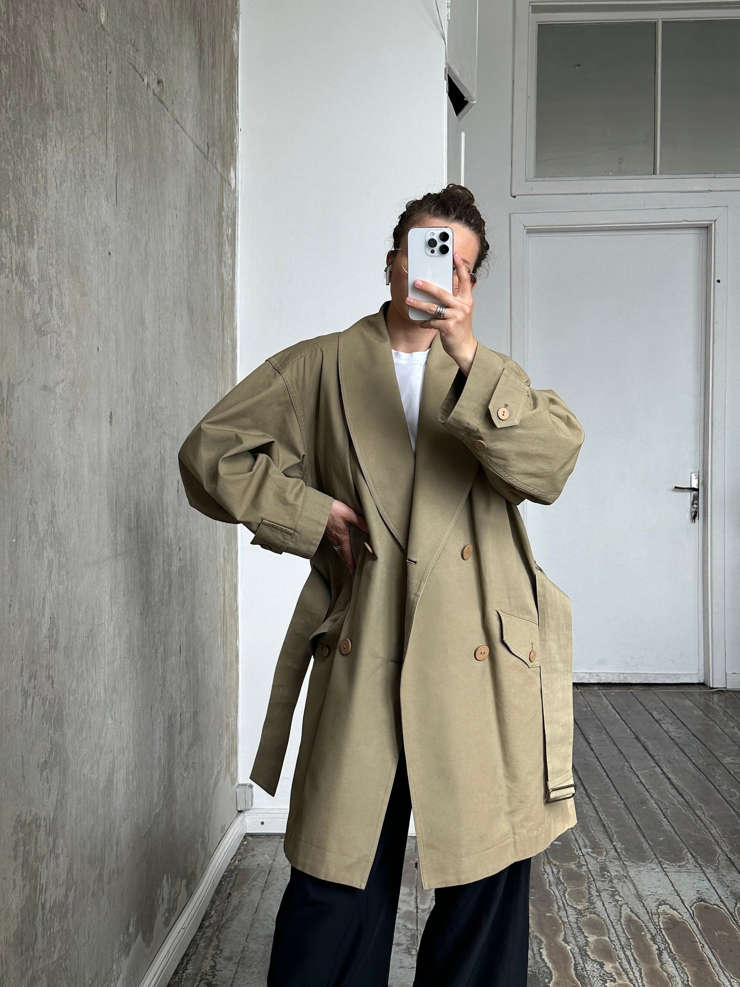 Archive 80s Issey Miyake Plantation trench coat in green, khaki