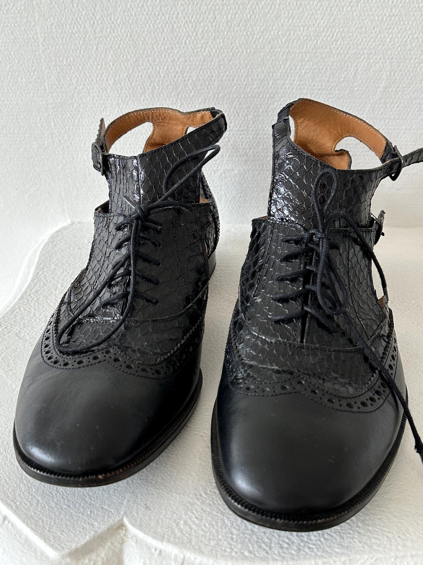 Maison Margiela Line 22 Black Leather Cut-Out Brogue Oxford Sandal in Black I US 6.5