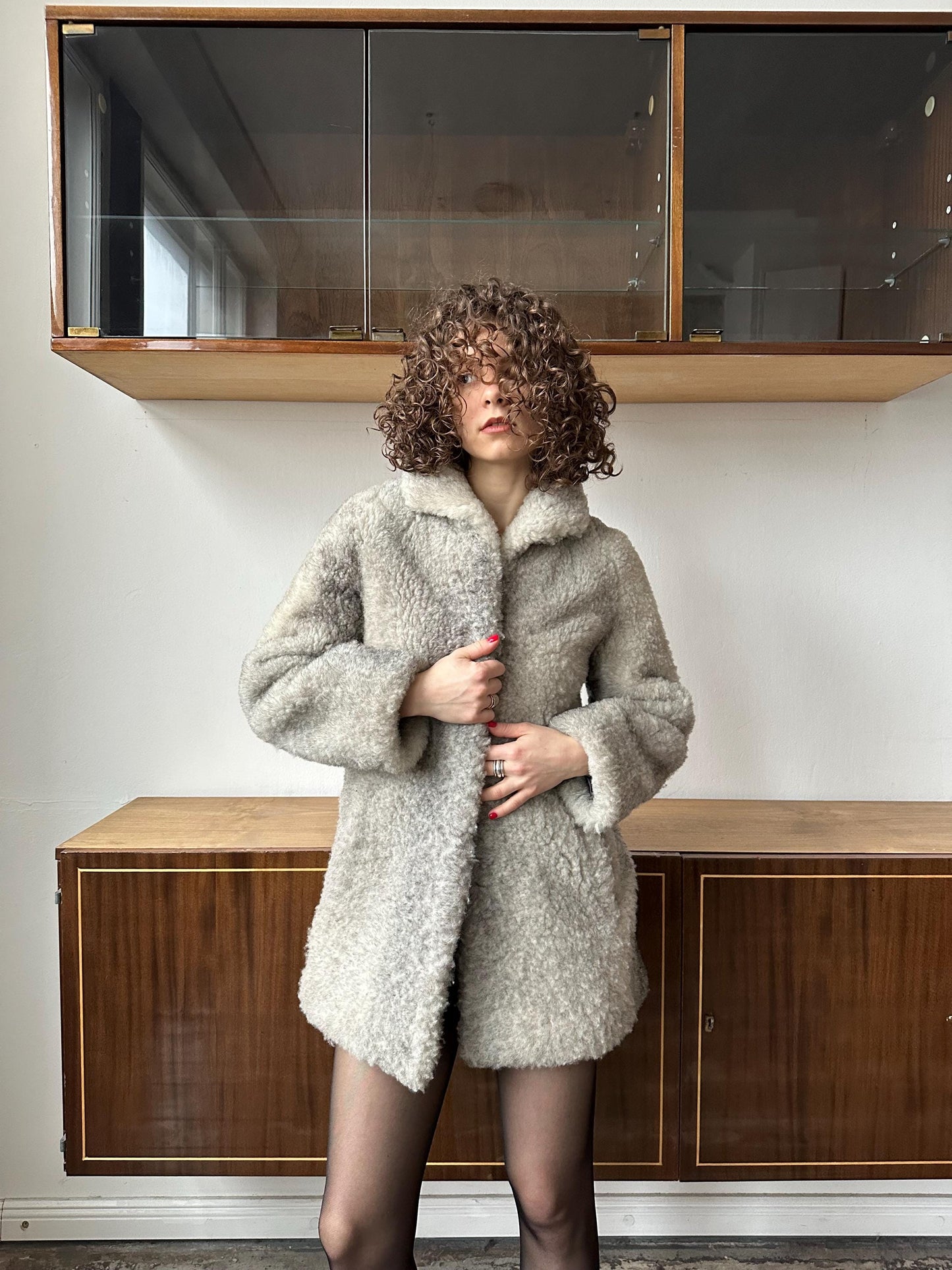 Vintage 80s fitted winter wool coat in grey