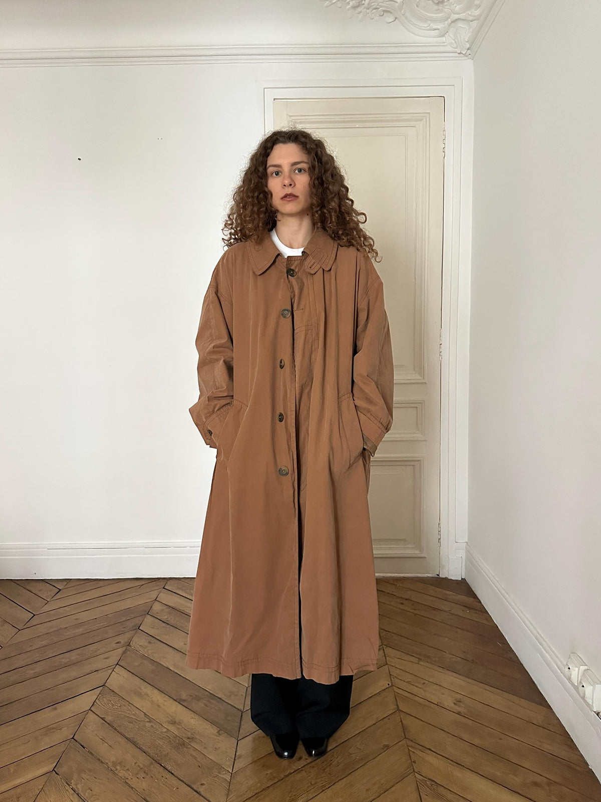 Vintage 90s Bugatti Oversized Maxi Trench Coat in Brown