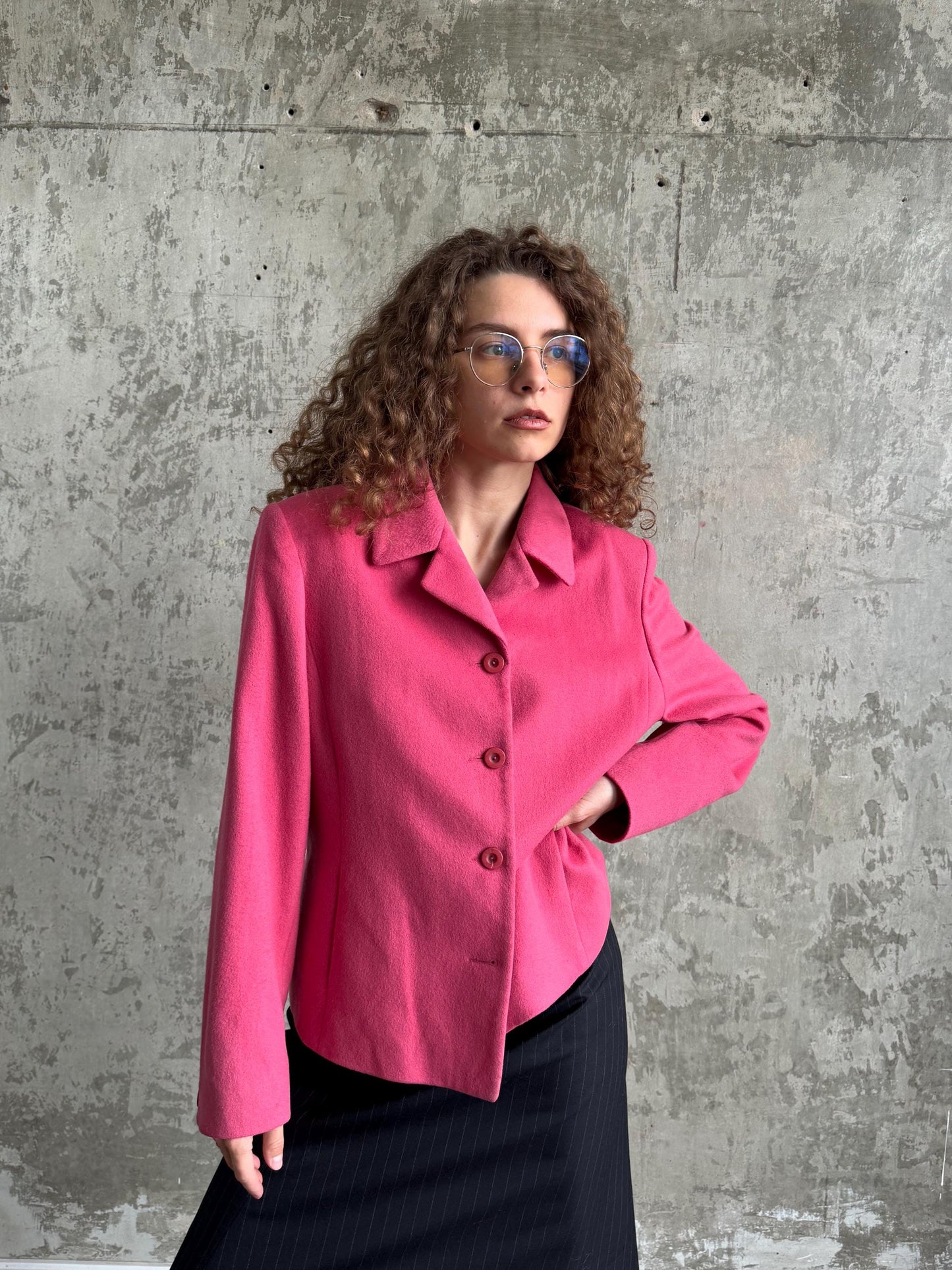 Vintage Soft Wool Blazer In Pink
