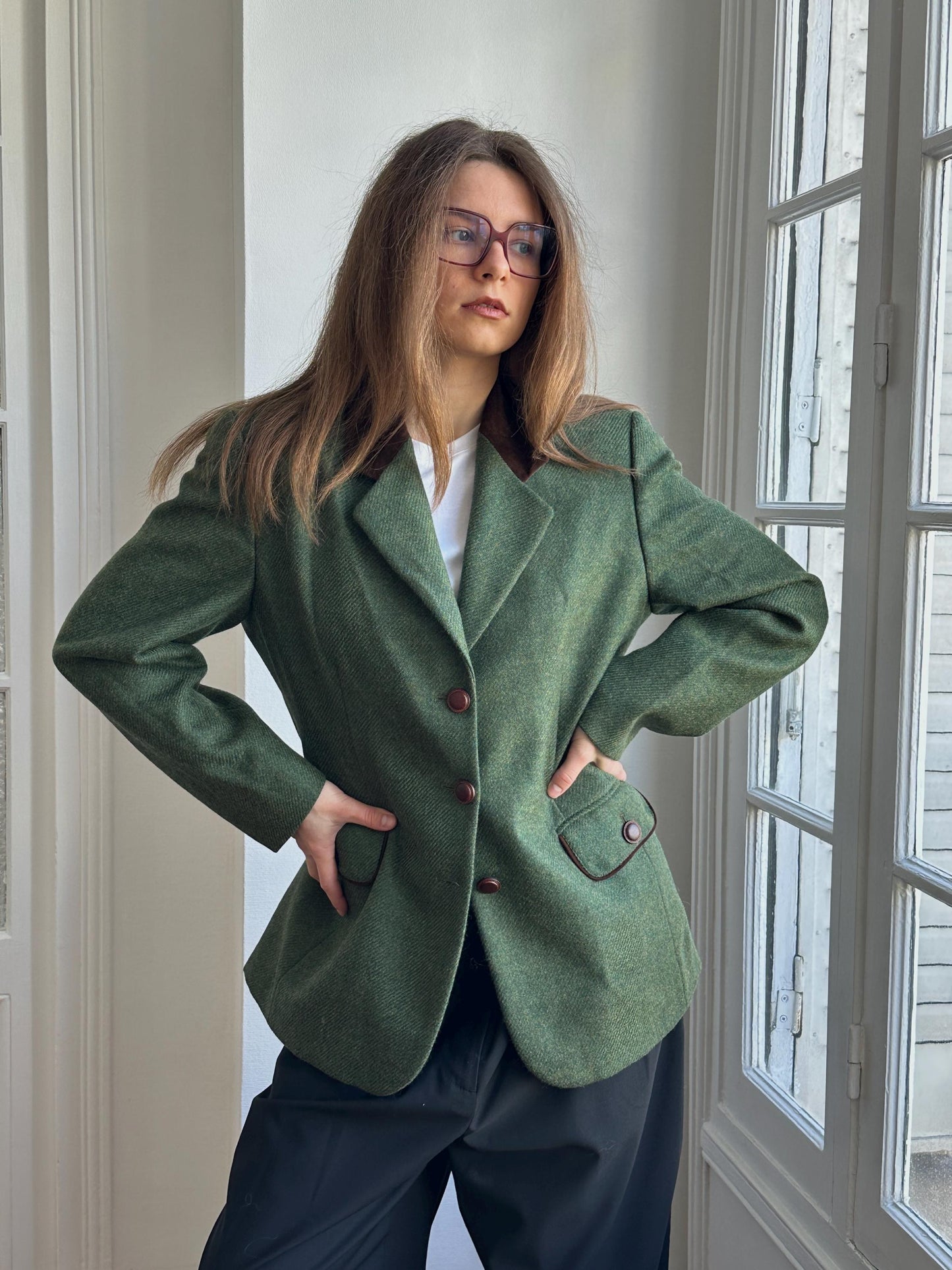 Vintage 90s Wool Classic Forest Green Blazer
