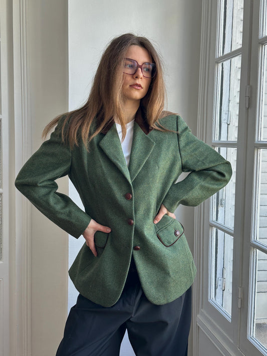 Vintage 90s Wool Classic Forest Green Blazer