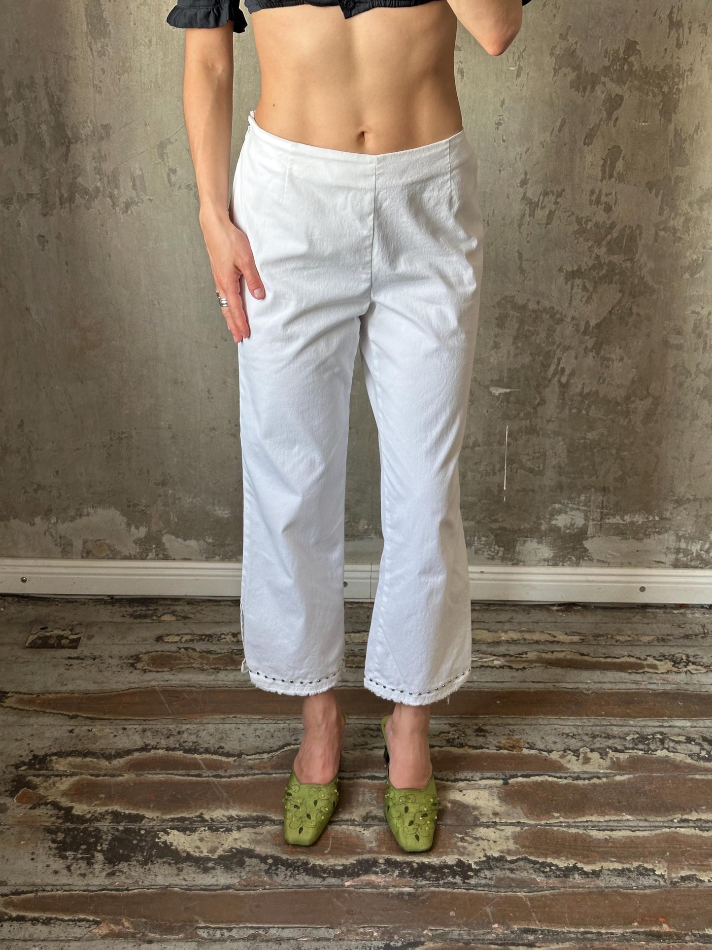 Vintage y2k ankle cotton pants in white