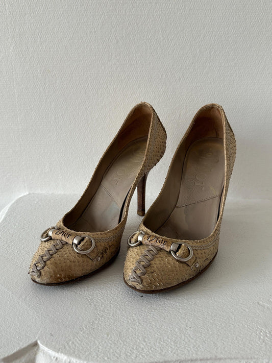 Vintage DIOR python leather heels in beige I Size 36