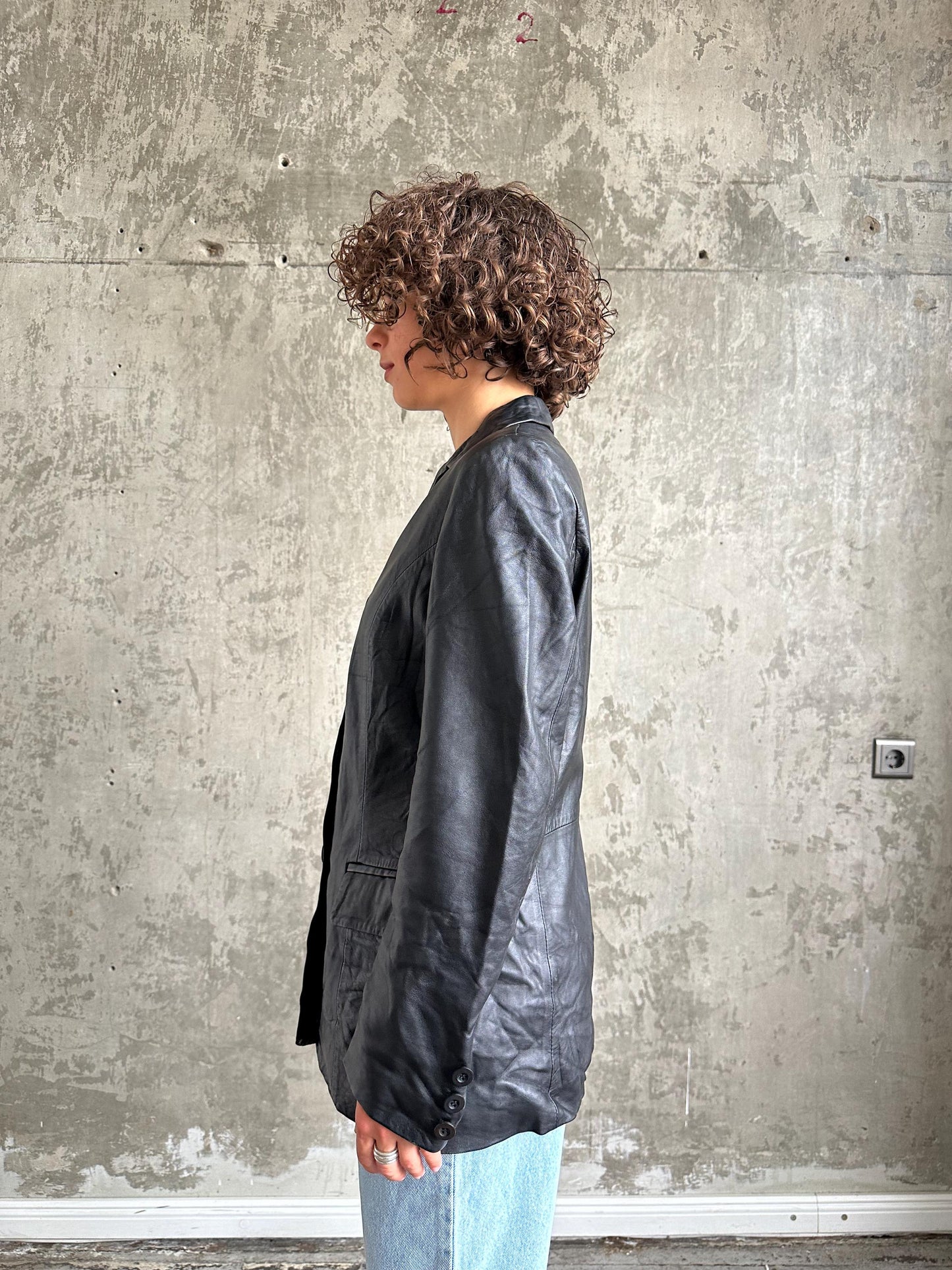 Vintage 90s leather jacket in black, leather blazer