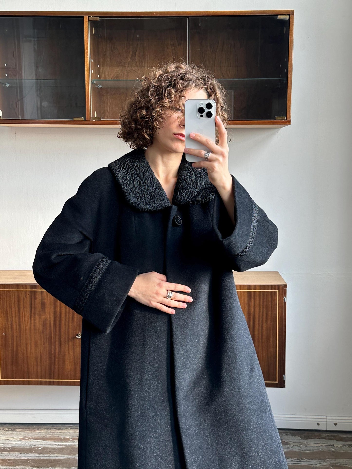Vintage 90s mohair/wool blend coat in black