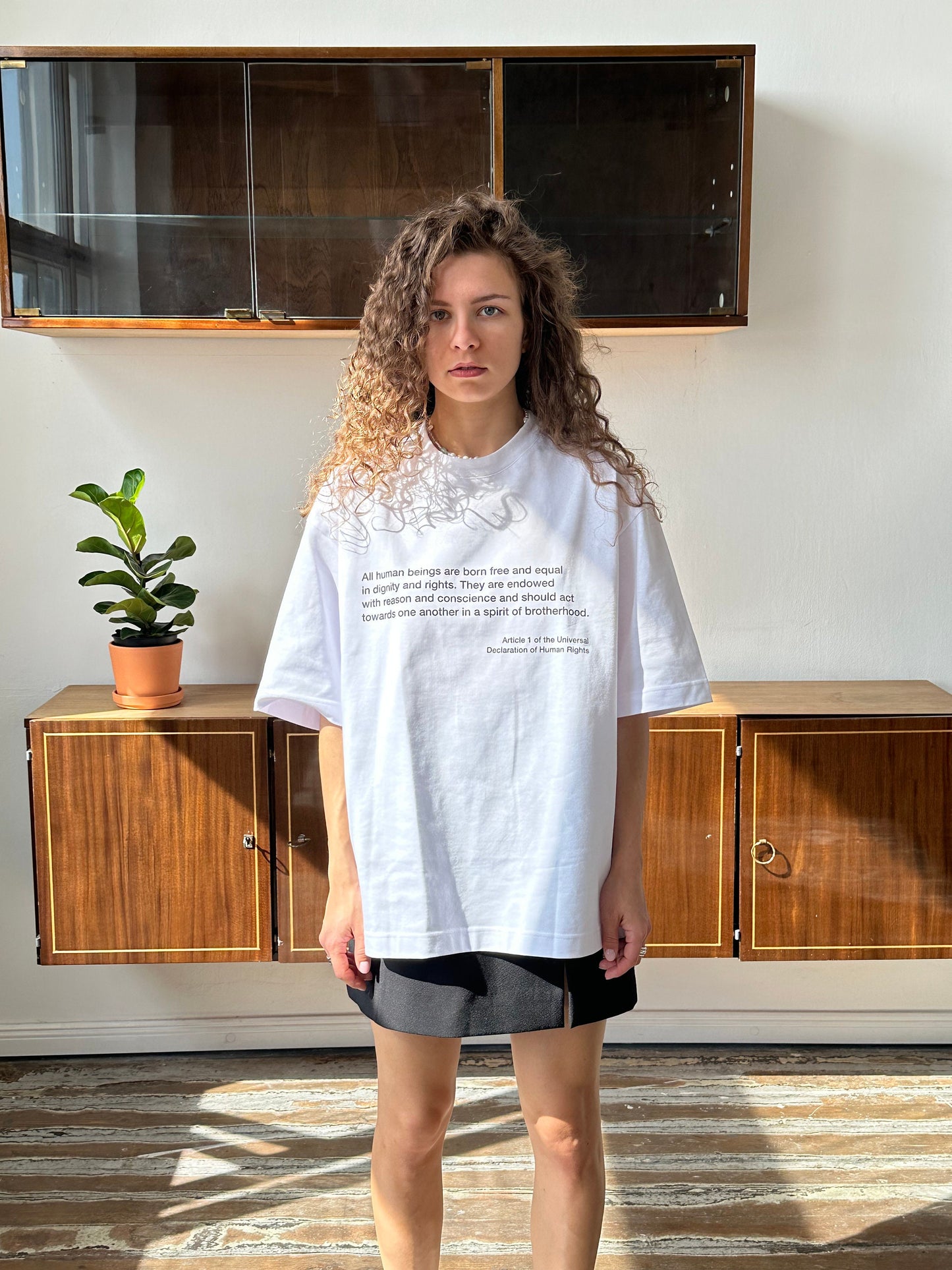 Oversized unisex printed cotton t-shirt in white