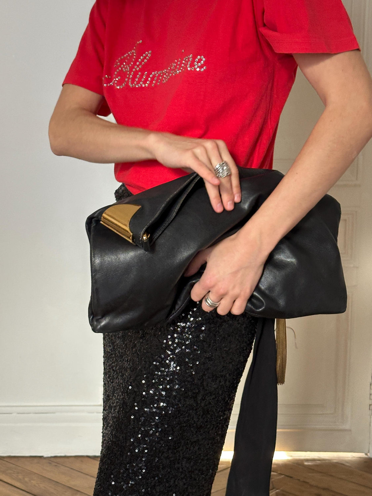 Vintage Gucci 1970 Black Leather Hobo Shoulder Bag