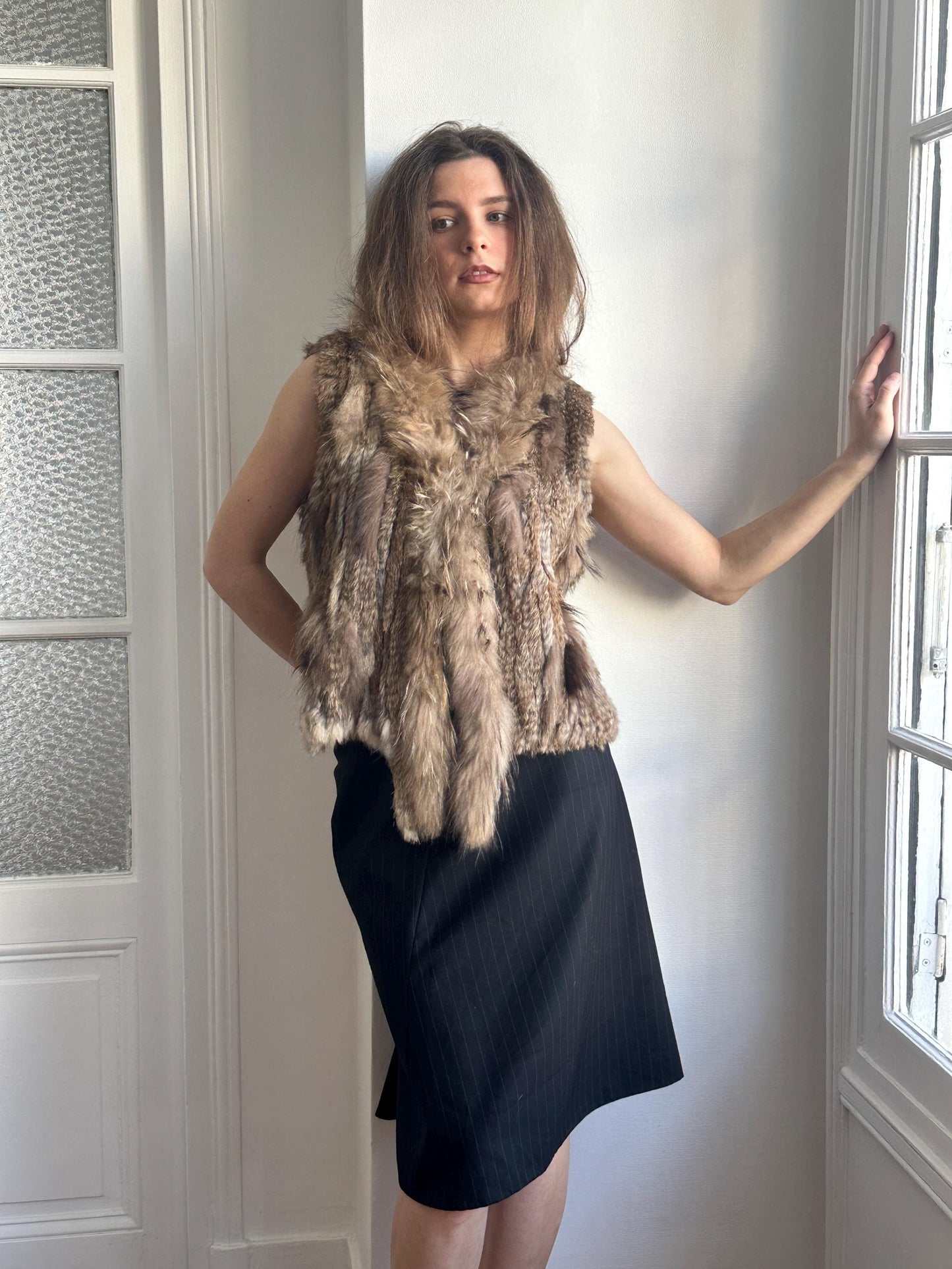 Vintage 90s Rabbit Fur Lightweight Vest in Brown