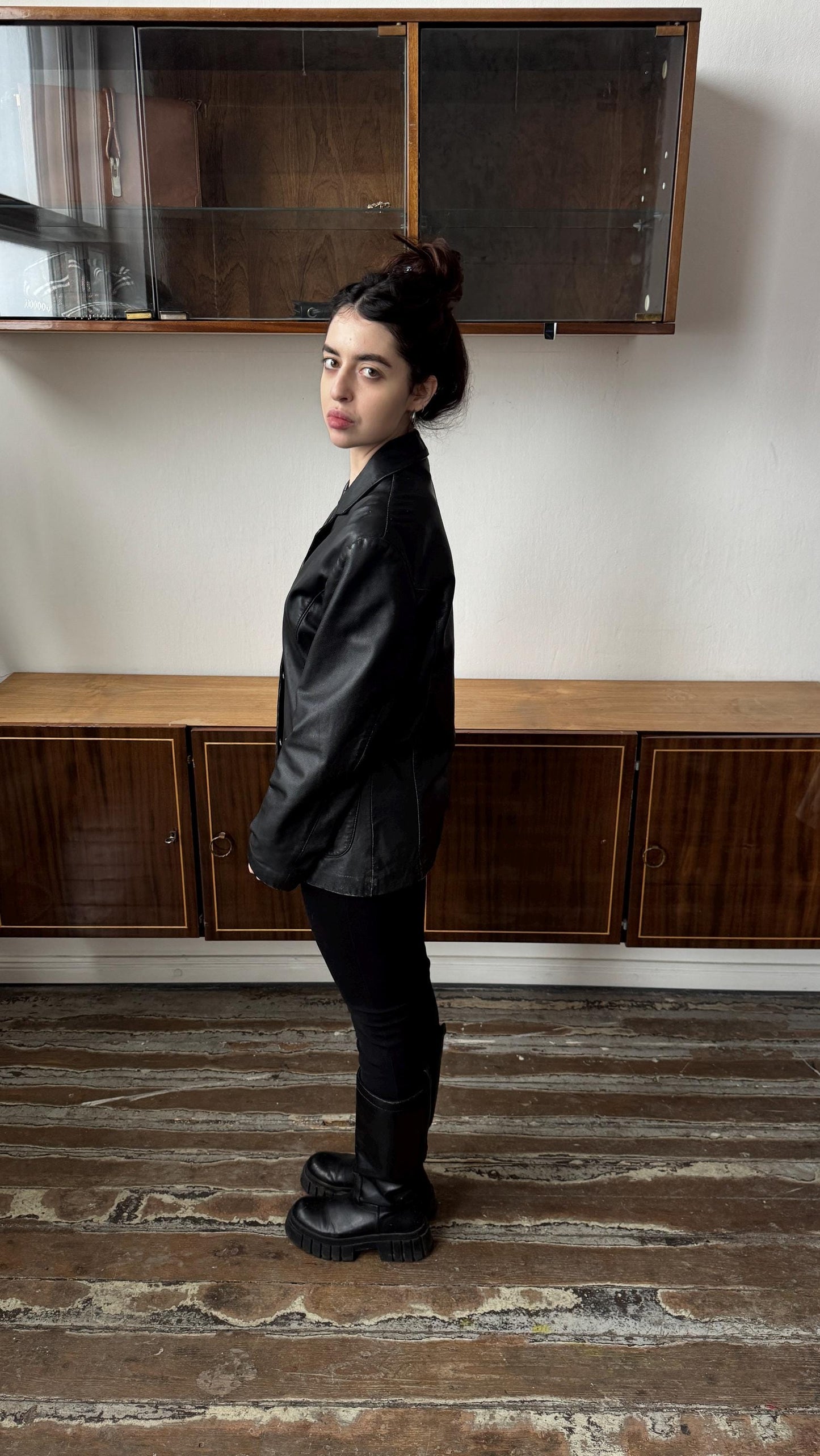 Vintage 80s Oversized Leather Blazer In Black
