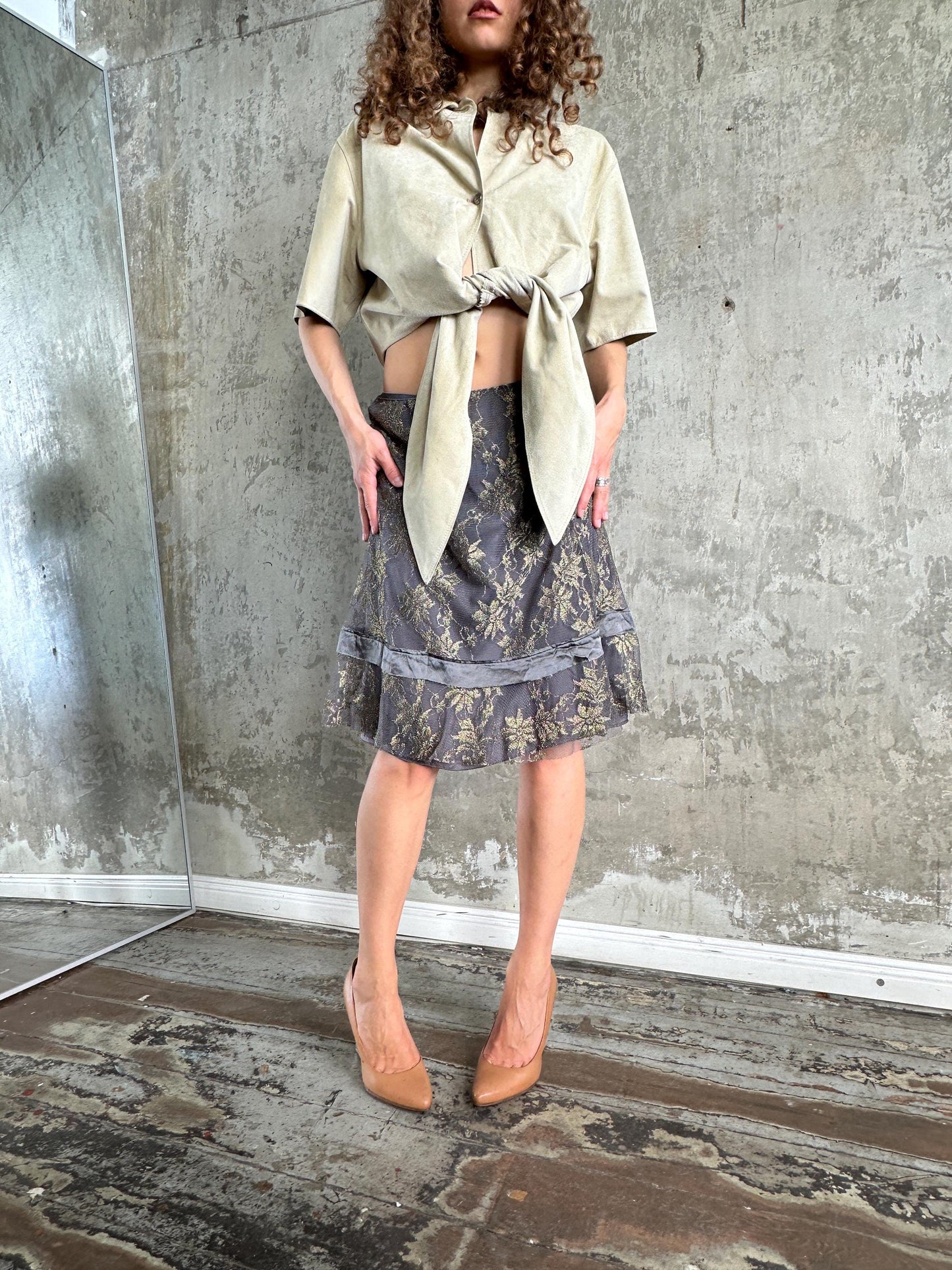 Vintage Philosophy di Alberta Ferretti Metallic Lace Skirt in Grey