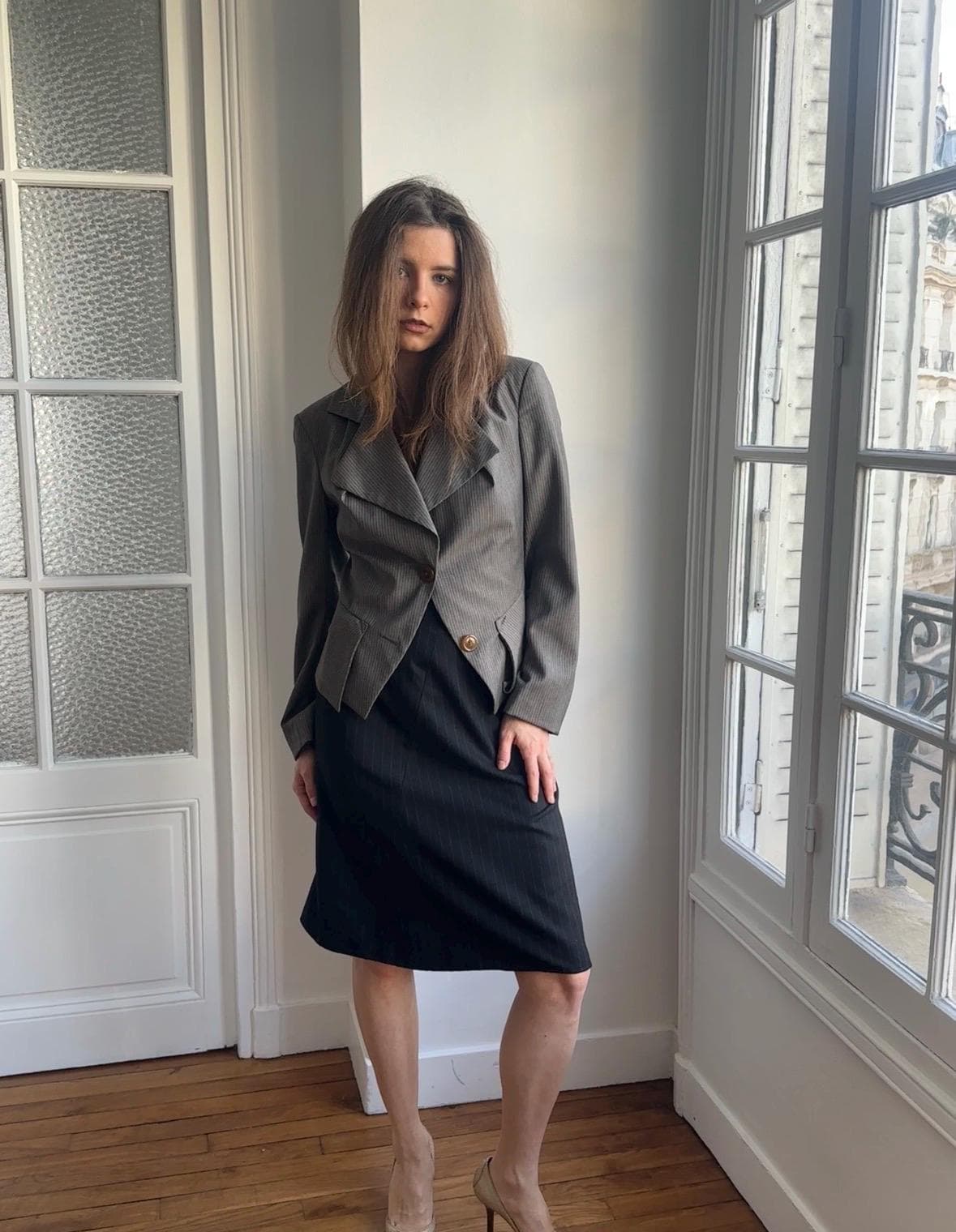 Vivienne Westwood Red Label Vintage Wool Pin Stripe Blazer in Grey