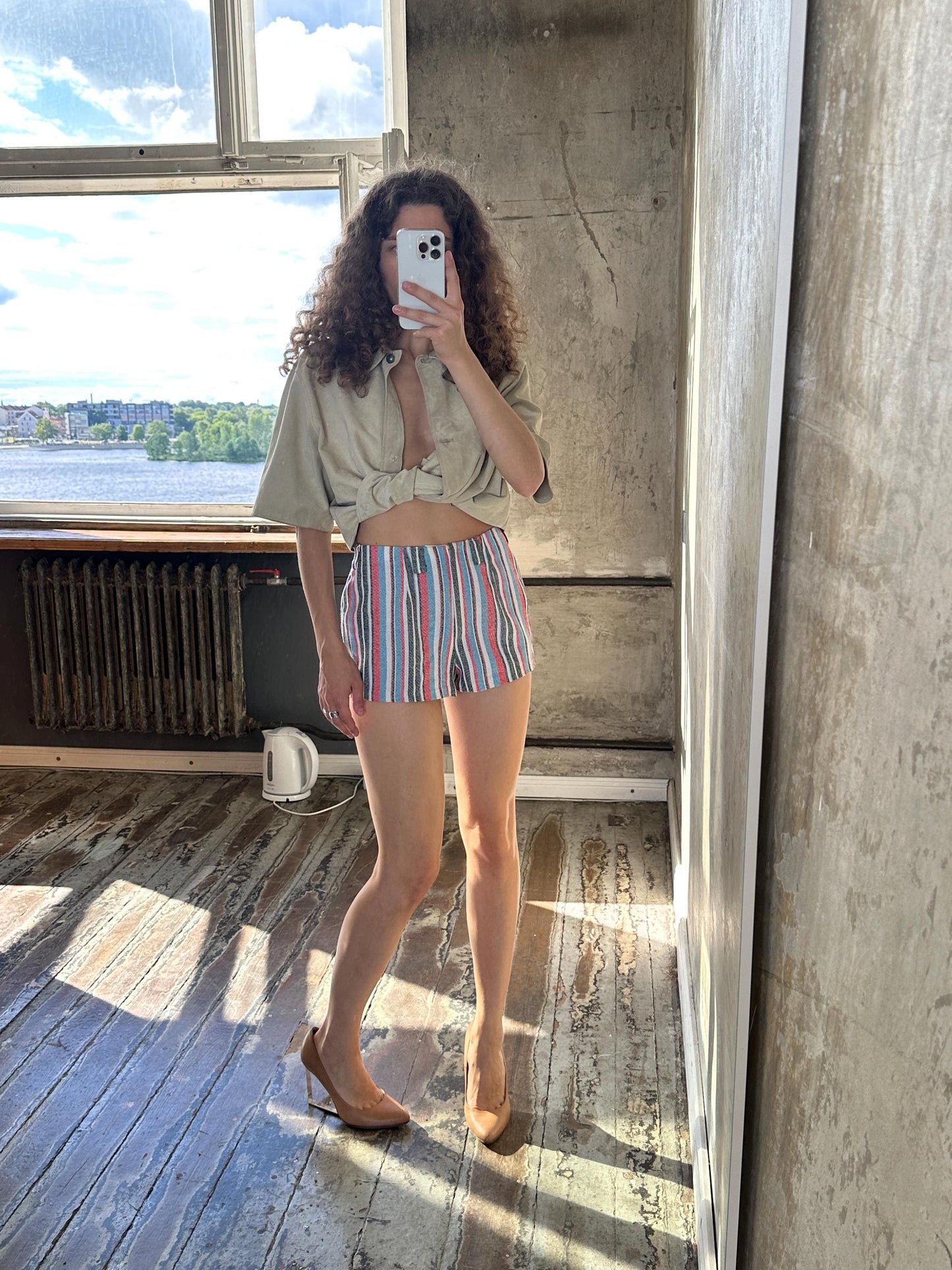 Vintage Striped High Waisted Shorts in Red White Blue