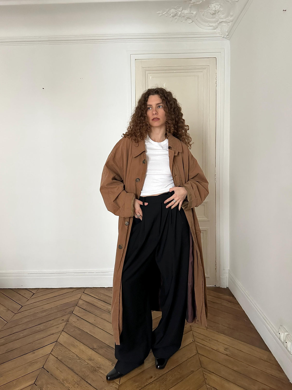 Vintage 90s Bugatti Oversized Maxi Trench Coat in Brown