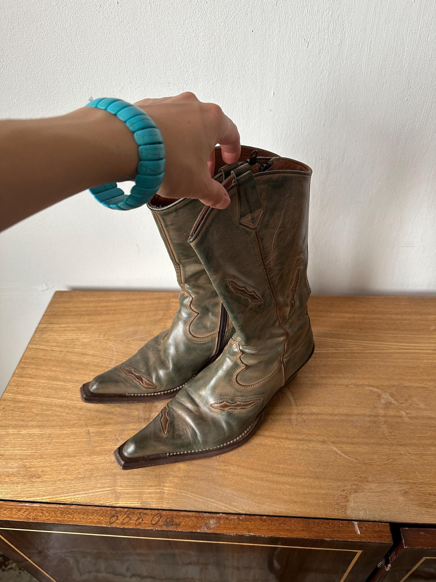 Vintage Italian Green Cowboy Boots | Leather Western Boots | US 6