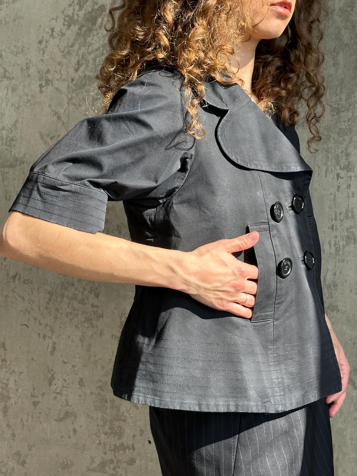 Vintage Sonia Rykiel Black Cotton Jacket | French Designer Cropped Coat