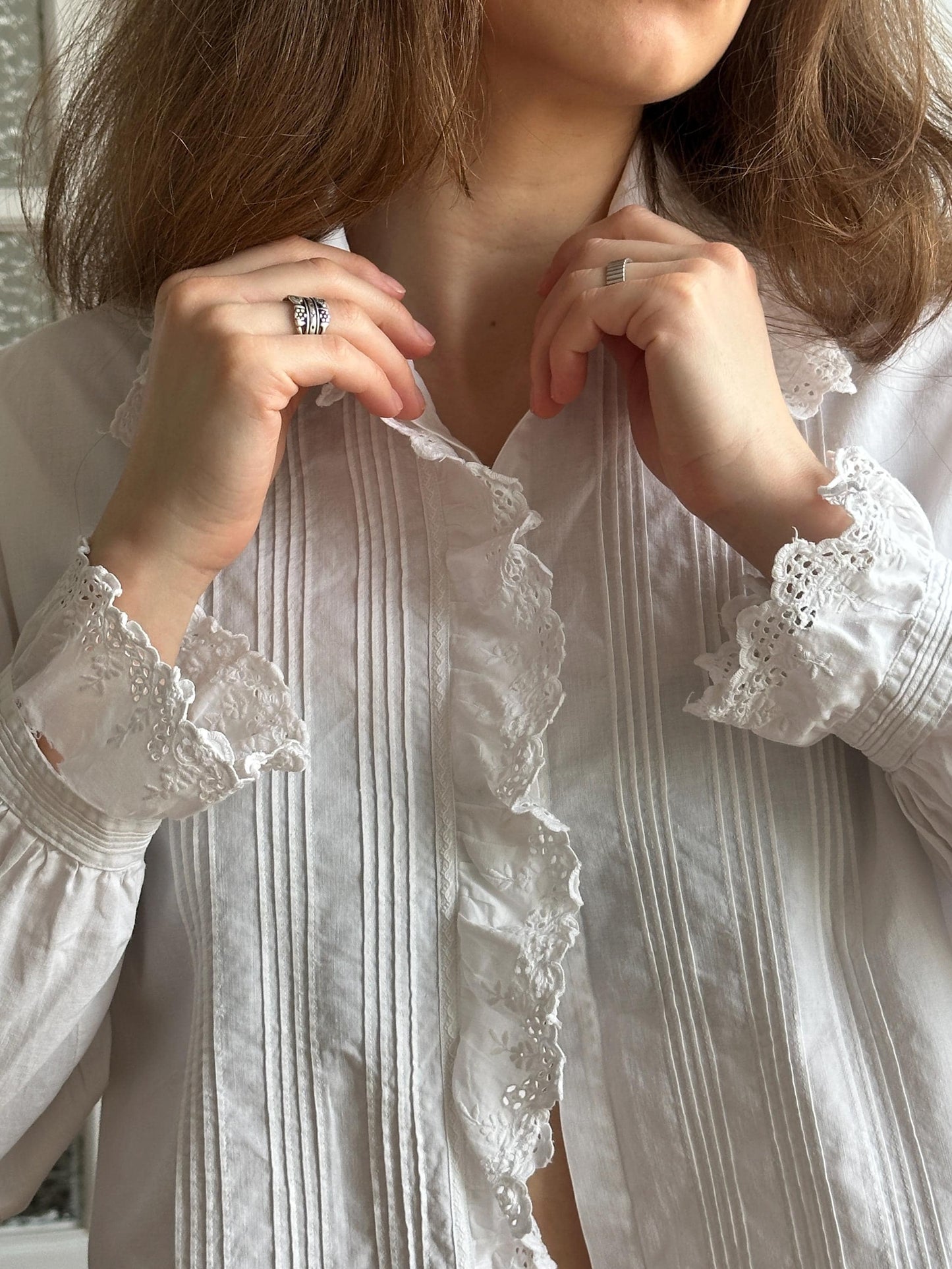 Antique French 1920s Cotton Blouse In White