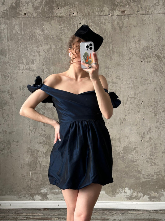 Vintage mini sleeveless dress in blue, prom satin dress