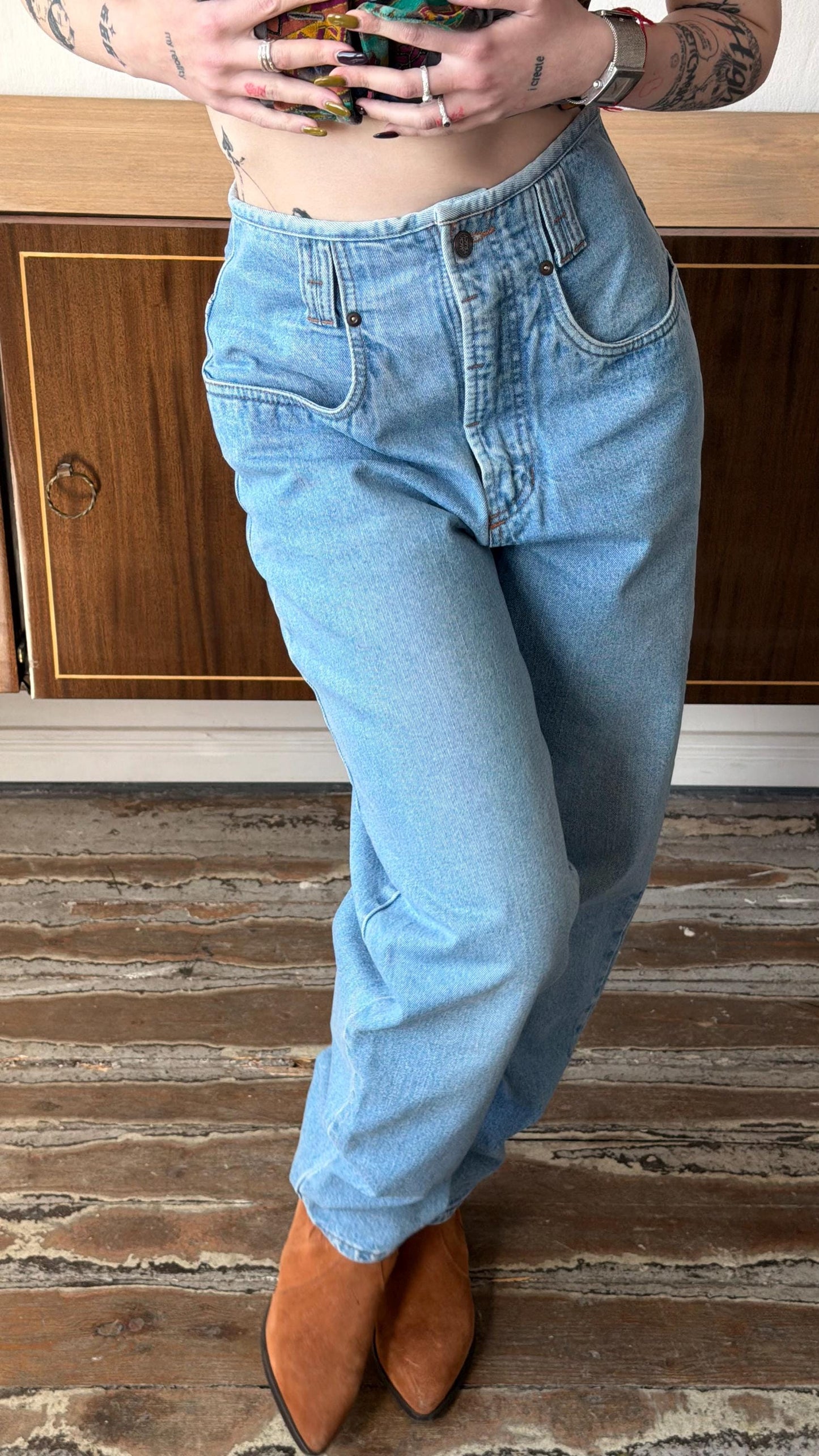 Vintage Light Wash Mom Jeans, 90s High Waist Cotton Denim Pants
