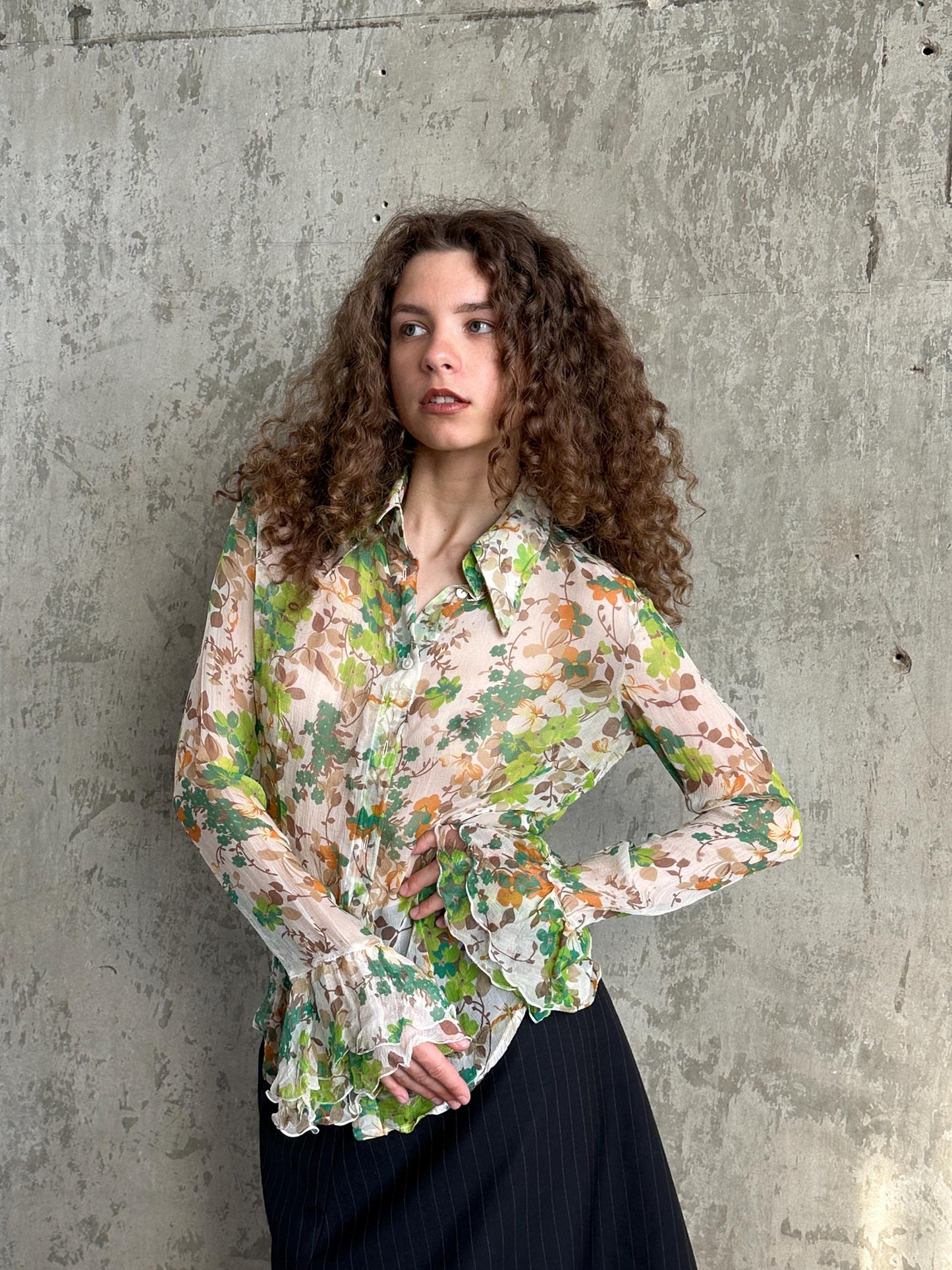 Vintage  Dolce & Gabbana Silk Floral Blouse in Green