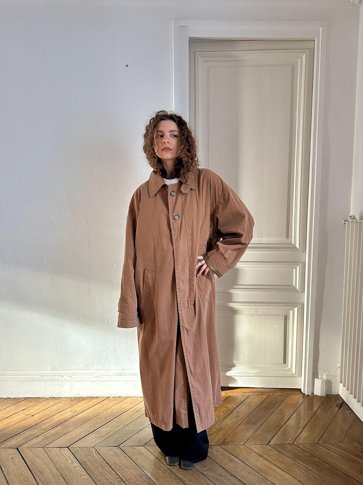 Vintage 90s Bugatti Oversized Maxi Trench Coat in Brown