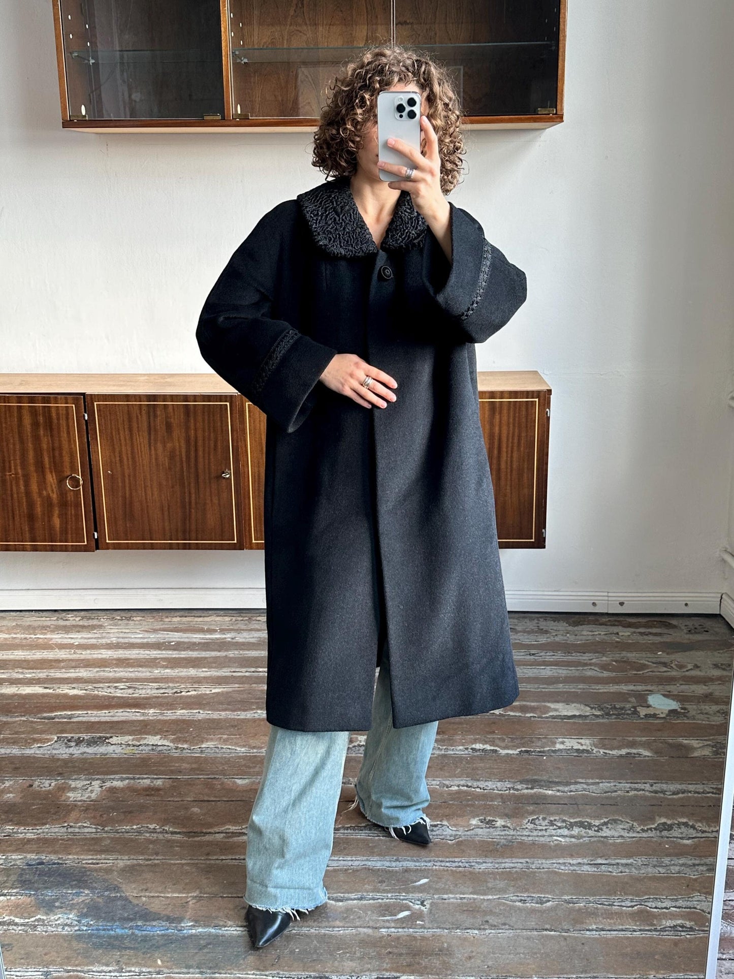 Vintage 90s mohair/wool blend coat in black