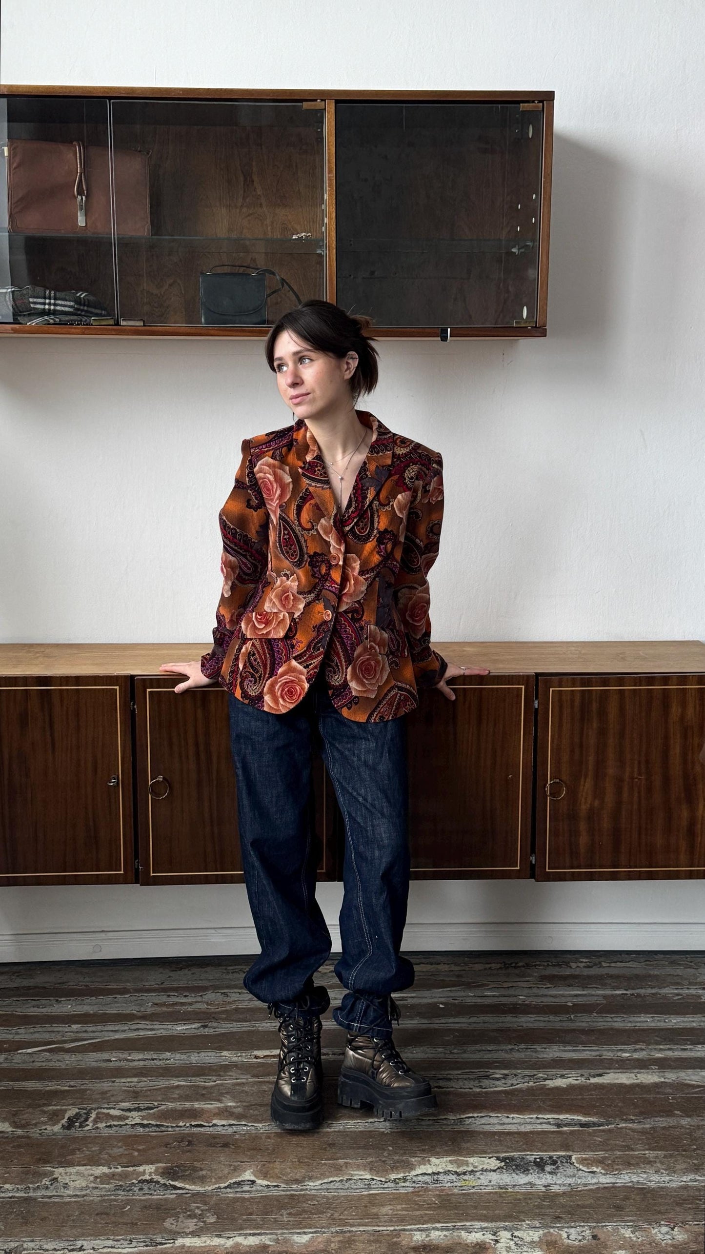 Vintage 90s Women Velvet Blazer In Orange & Brown