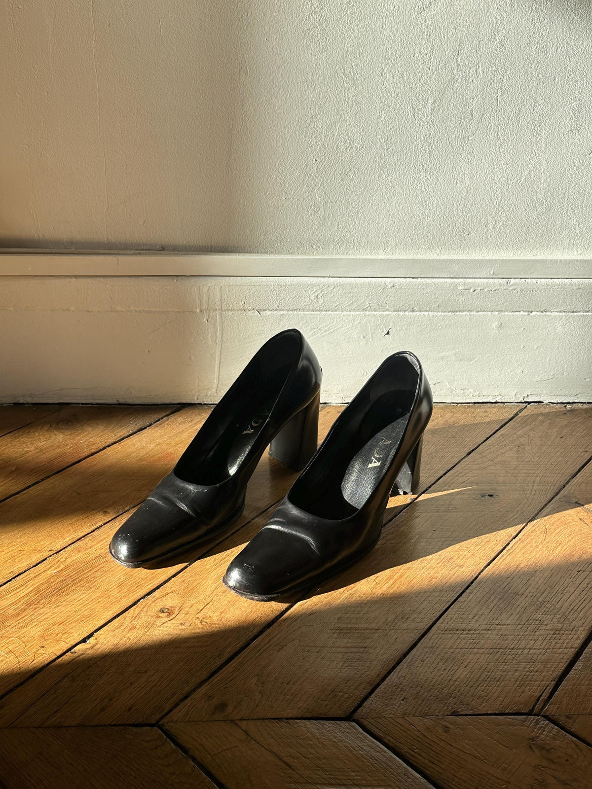 Vintage Prada Black Leather Block Heel Pumps | EU 38