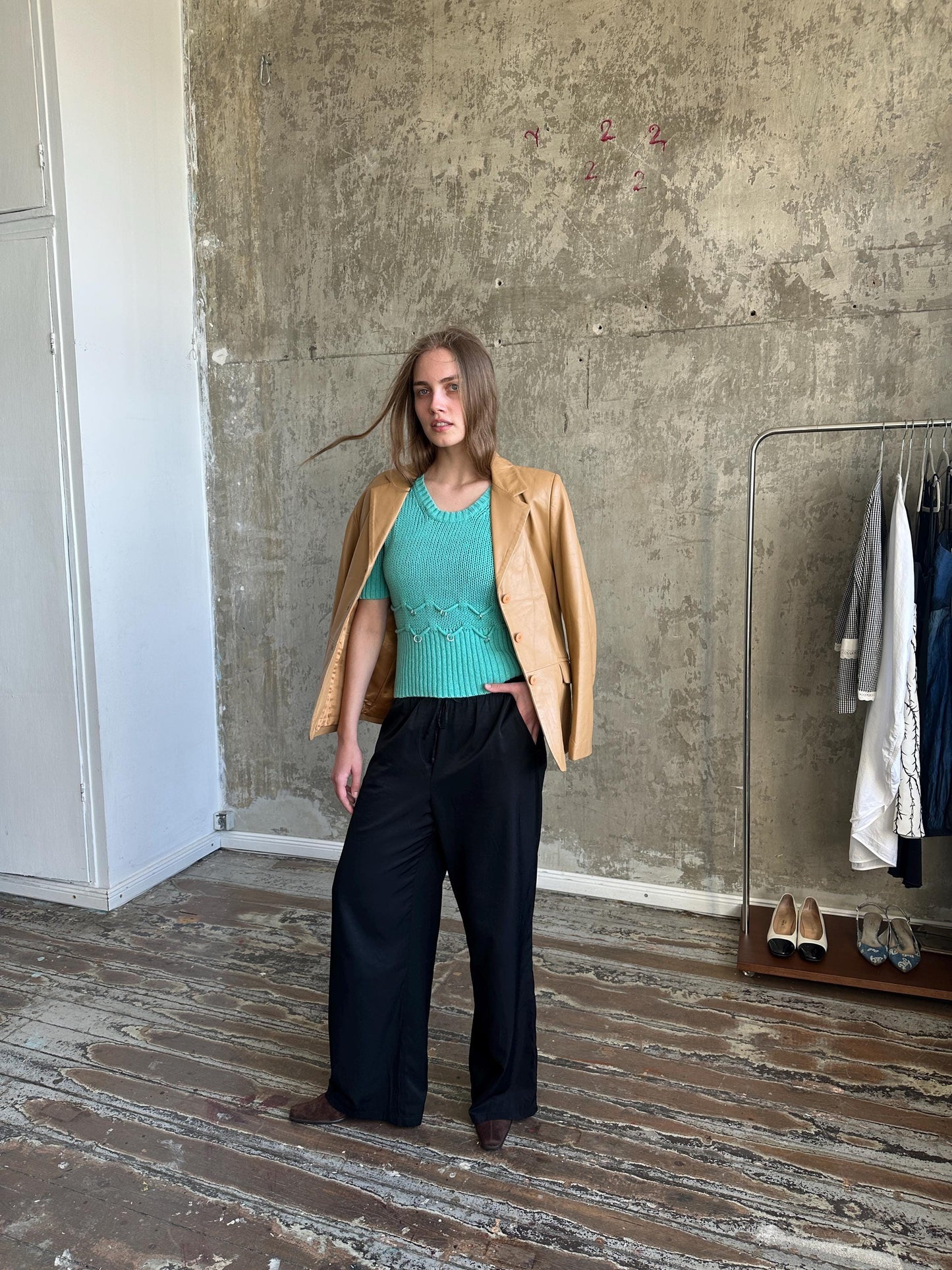 Vintage Caramel Leather Blazer | Lamb Leather Brown Jacket