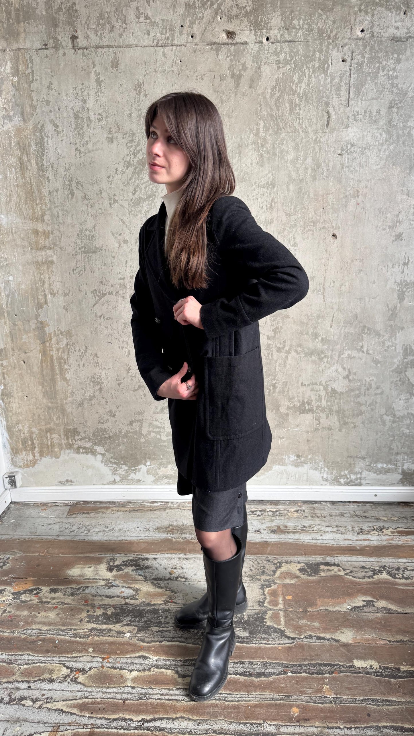 Vintage 90s Japan-style Boxy Coat In Black
