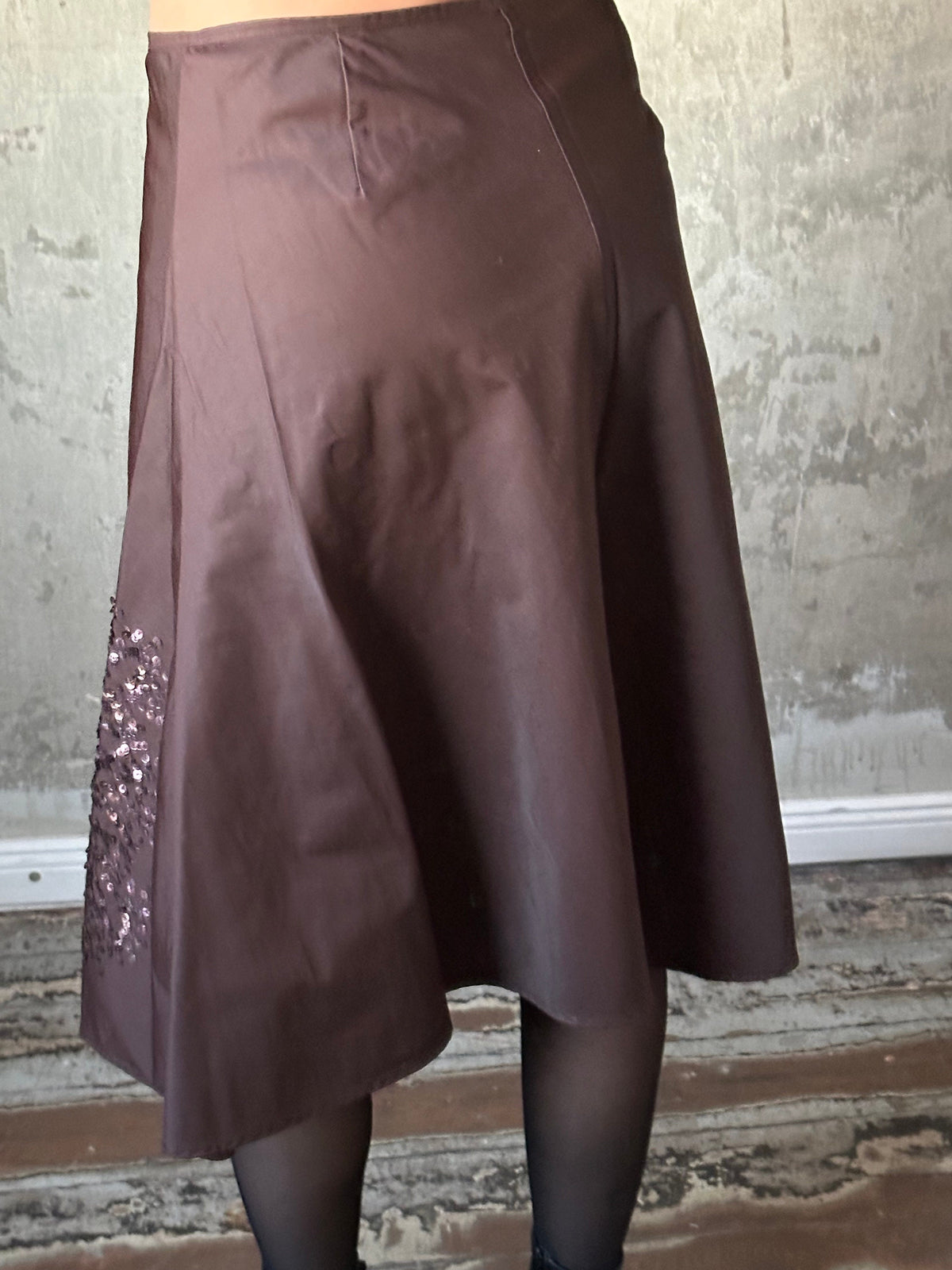 Vintage y2k shiny satin skirt in brown, midi office look skirt